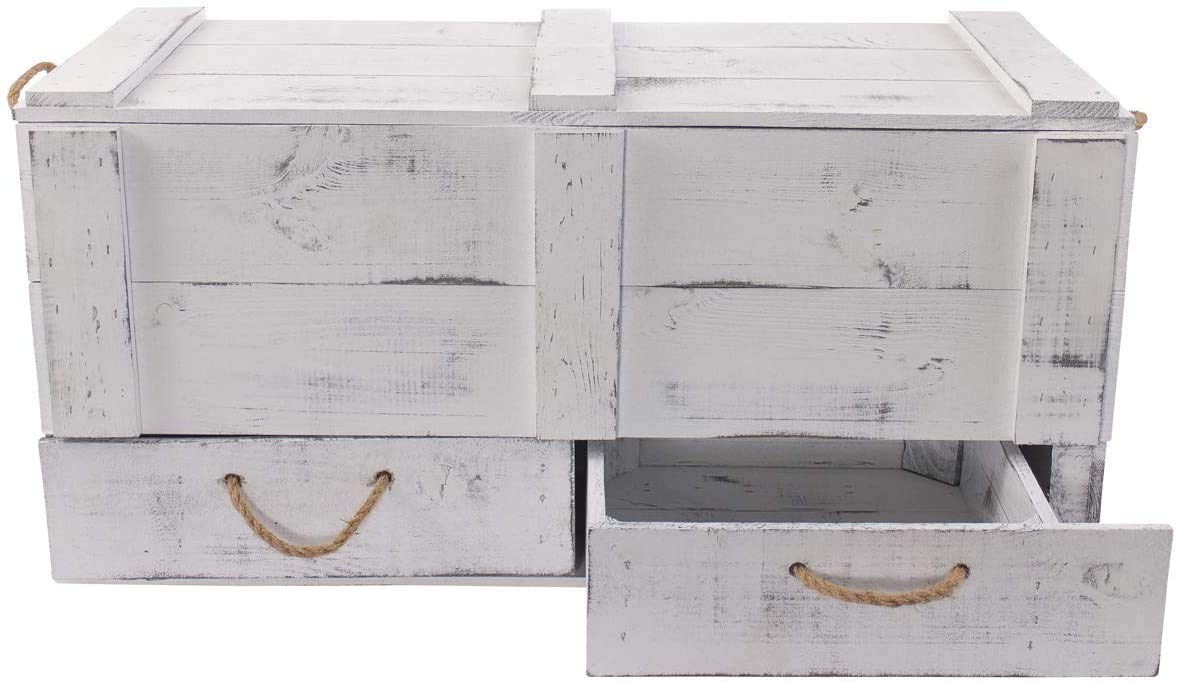 Baúl de madera rústico de ensueño con tapa, baúl decorativo, caja de regalo, caja de juguetes con tapa, para guardar baúl de madera con tapa, incluye dos cajones, con cordones, 85 x 39 x 40 cm