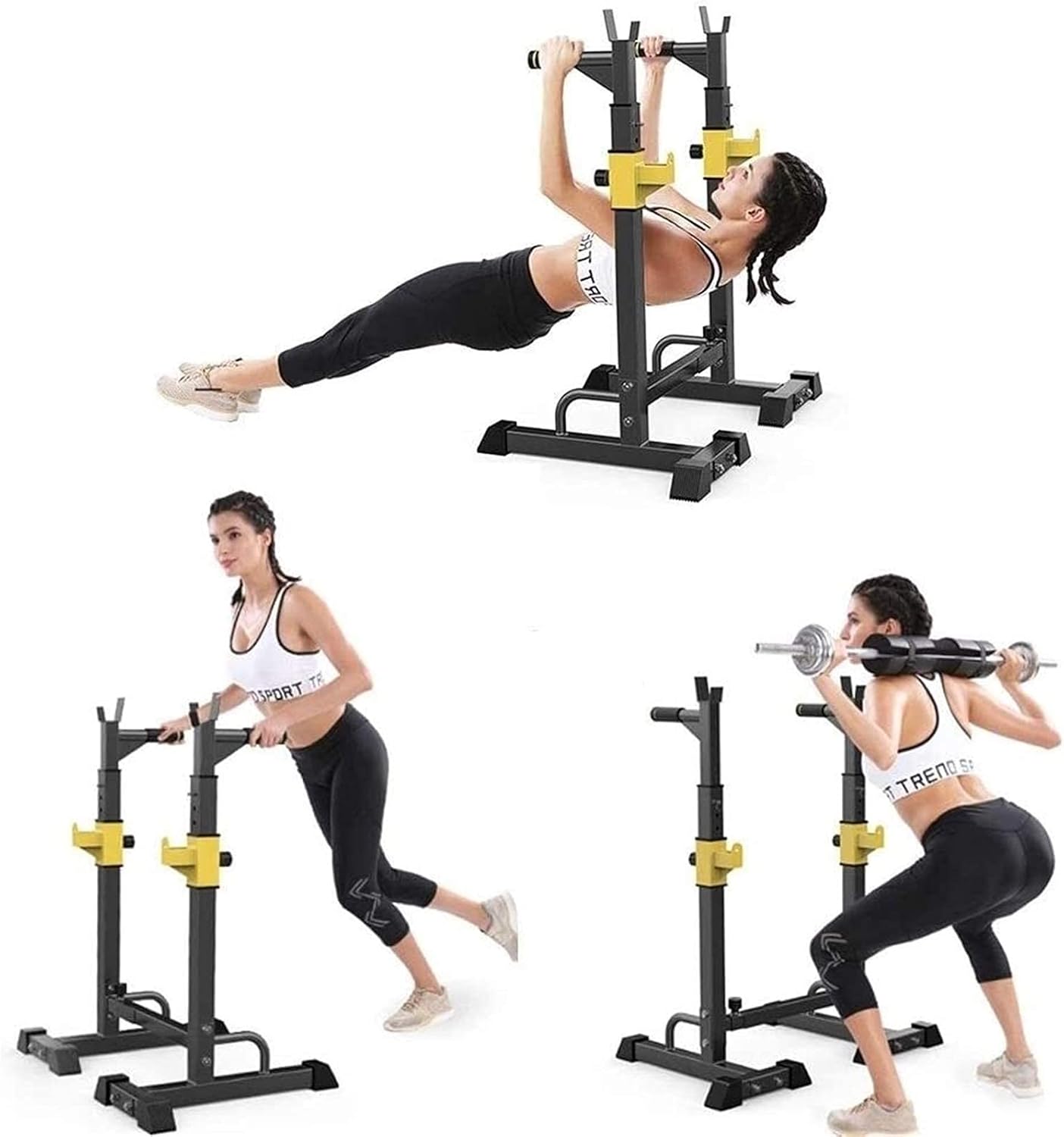 Strength Training Dumbbell Racks, Rack Sturdy Steel Squat Barbell Free Bench Thole Adjustable Barbell Stand Squat Rack Multifunction Weightlifting Gym/Home Gym Portable Dumbbell Racks Stands
