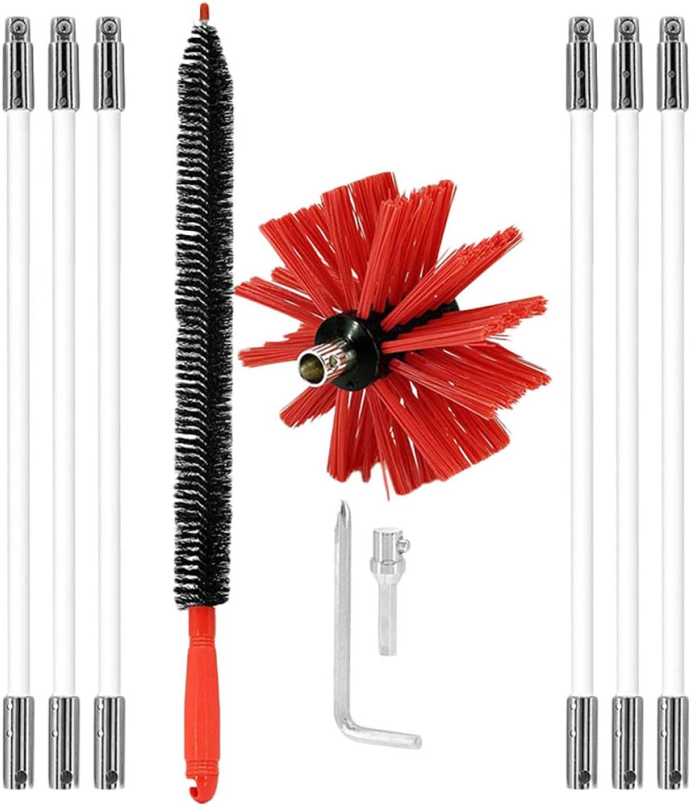 Garneck 1 Set Flexible Chimney Brush Cleaning Kit Rods with Head for Efficient Flue Maintenance Compatible Brick Chimneys Easy to Assemble and Use