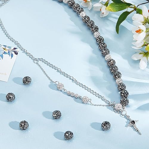 Miniatura 3 de PH PandaHall 100 cuentas de arcilla de hematita con diamantes de imitación negros de 0.394 pulgadas (0.394 in)  cristal de polímero pavimenta bola