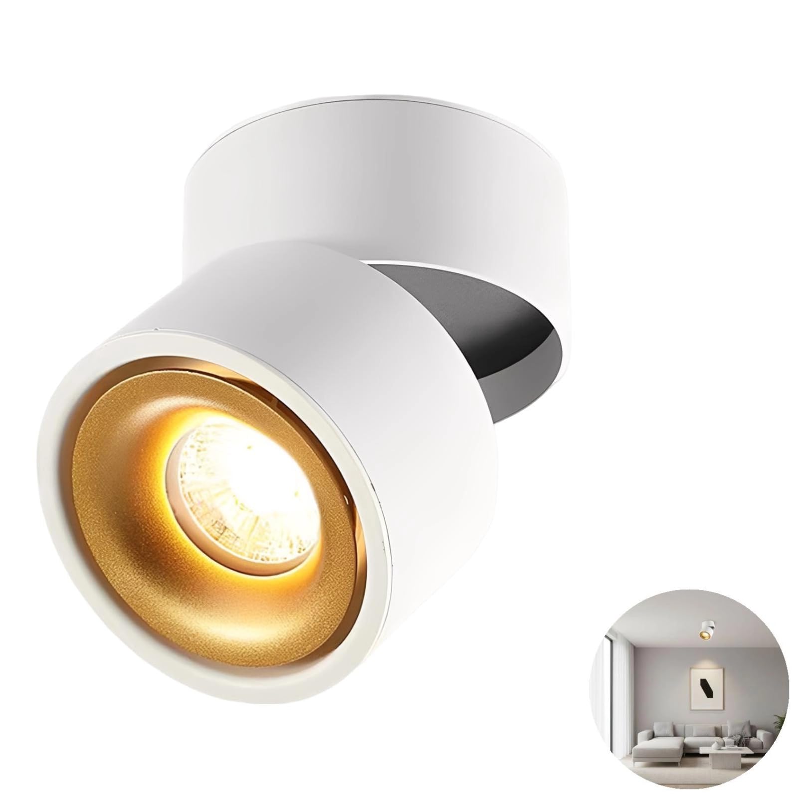 PONDON 7W Cob sufitowa lampa punktowa, biała, ściemniana, sterowanie aplikacją, regulowane obracanie o 360°, podwójny montaż, 15 x 10 x 10 cm