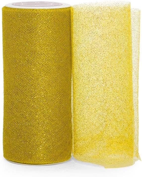 Rollo de tul dorado brillante de 6" X 25 yardas