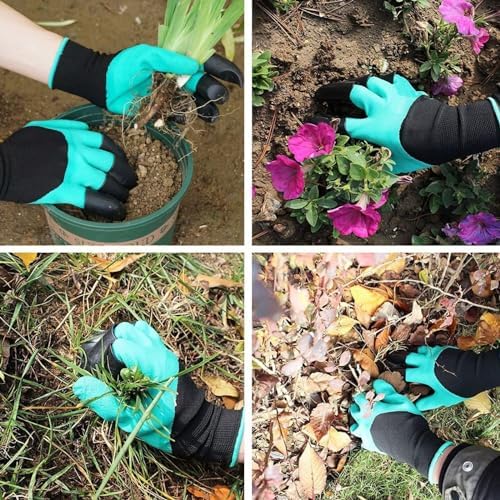 Image of Garden Gloves with Claws for Digging & Planting - Durable Polyester Build, ABS Plastic Fingertips - Waterproof, Breathable & Reusable Gloves for Lawn, Yard (1 Pair)