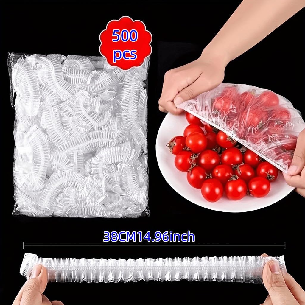 100-Piece Clear Stretchable Plastic Food Wrap, Reusable Elastic Food Cover, Universal Size (30CM/11.81Inch) for Bowls, Fruits, Vegetables, Leftovers Storage