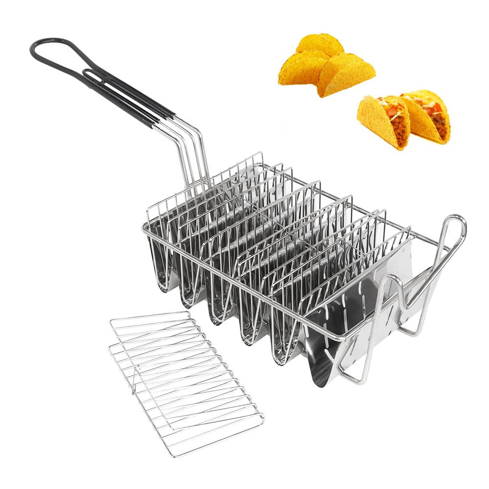 Cesta de cocina para taco frito, cesta para freír tortillas, cesta cuadrada de acero inoxidable