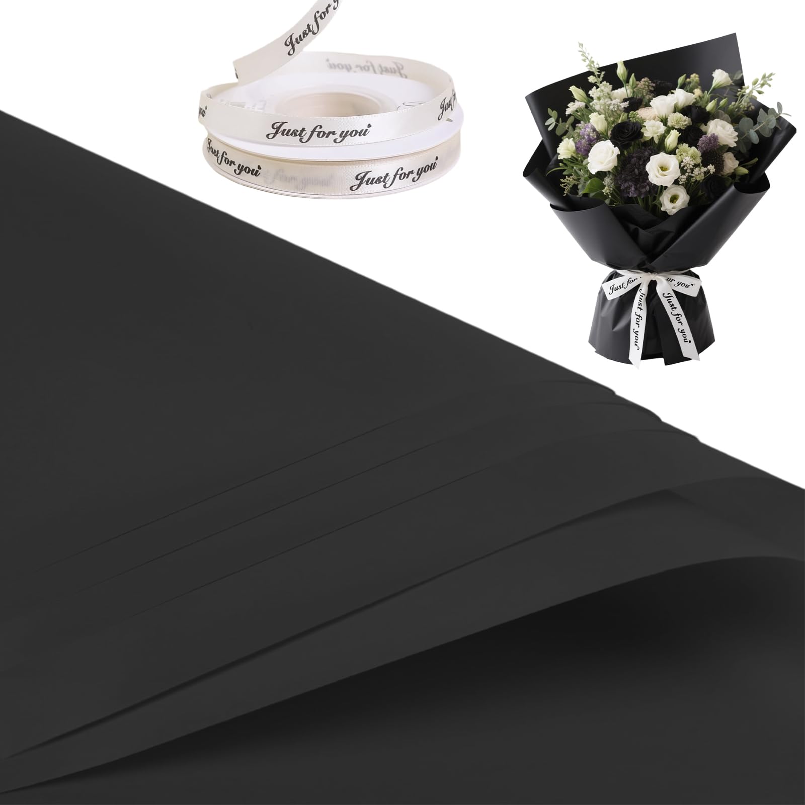 ertlutw Floral Matte Wrapping Paper Black Wrapping Paper with Ribbon,56cm