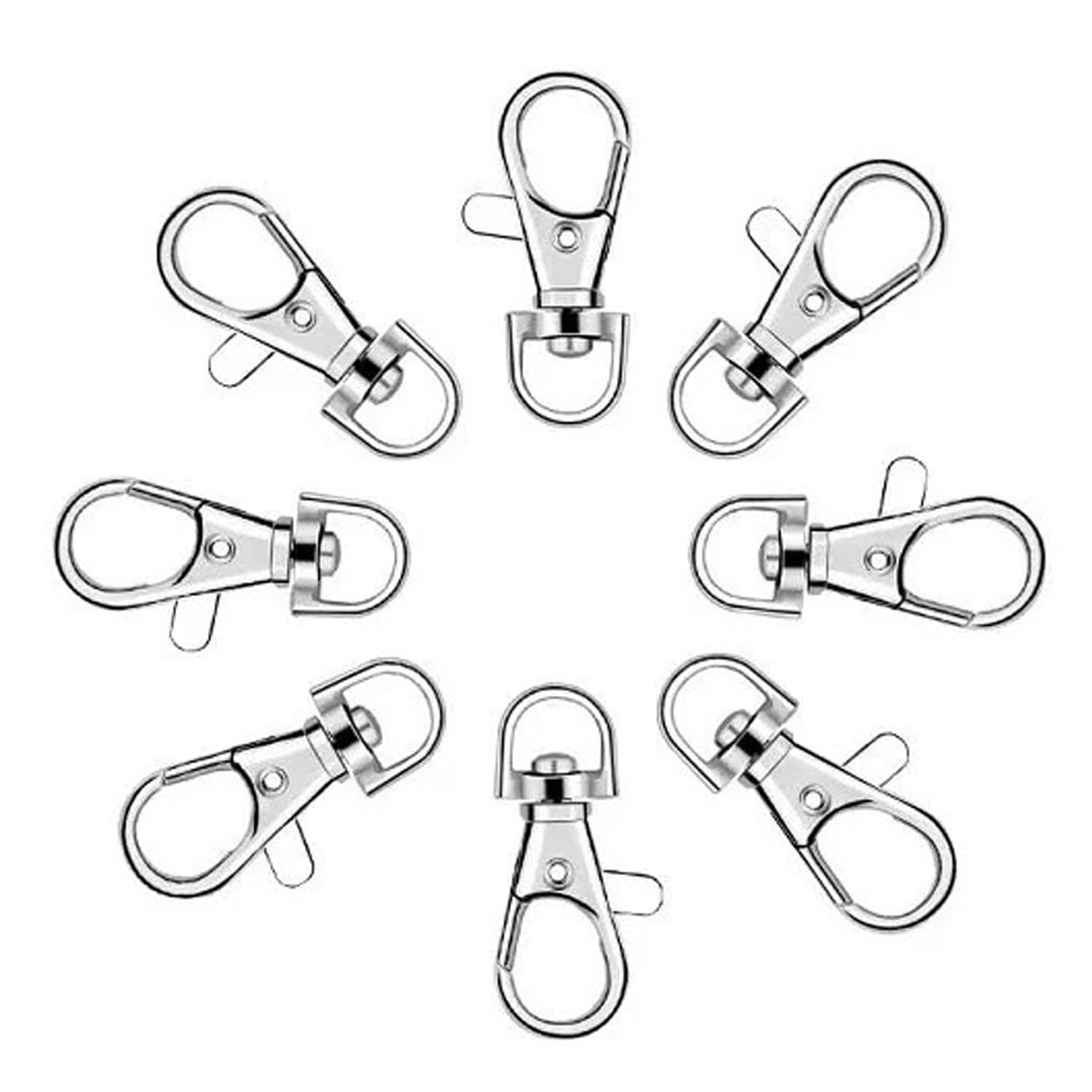 50pcs Silver Lobster Clasps Swivel Snap Hooks Metal Clips with D Ring for Jewellery Making DIY Craft Lanyard Clips Key Rings 1X3.5cm