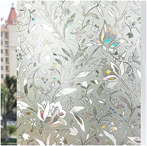 Window Privacy Film,No Glue Static Cling Film, Translucent, Anti UV, Decorative Living Room Kitchen Windows - Tulip Pattern -17.5inches x 78.7inches
