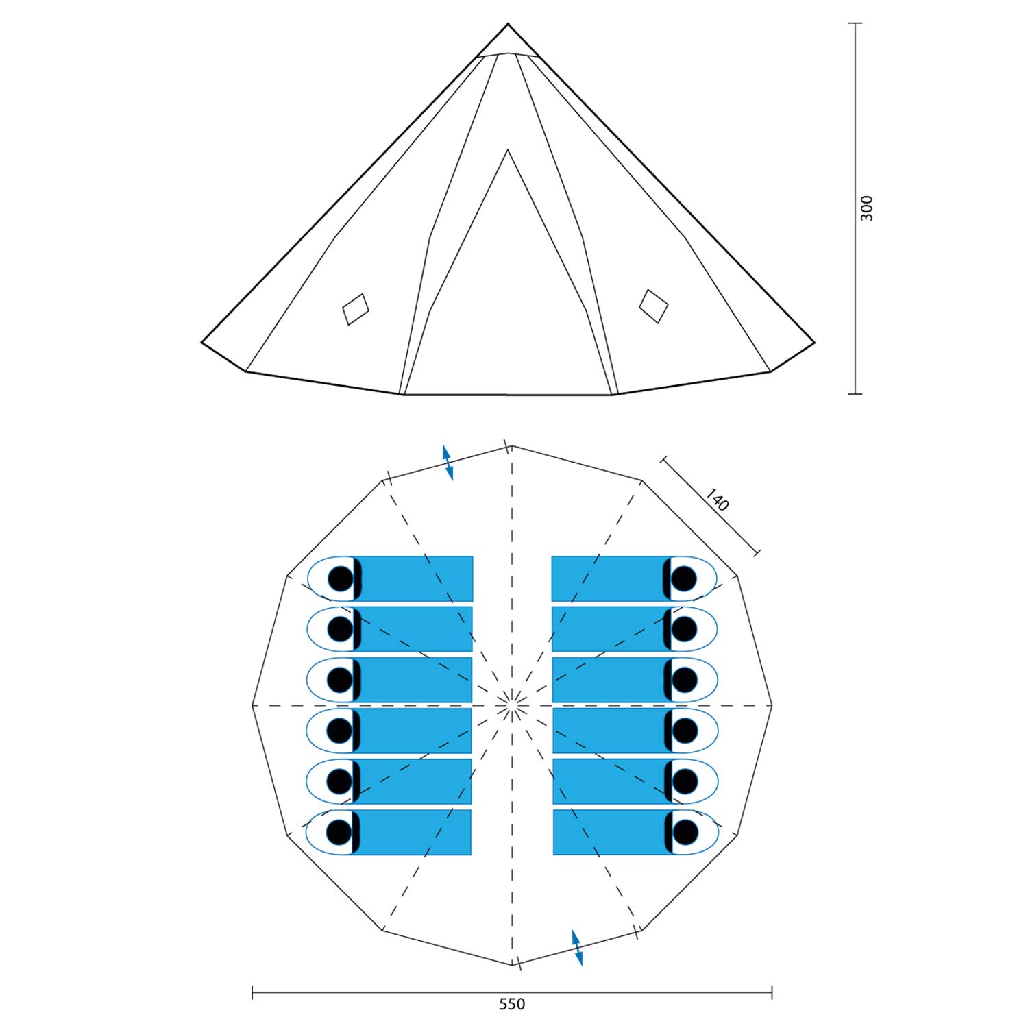 Skandika Tente Tipi Kota 550 | Tente de Camping, Tente pour 12 Personnes, avec/sans Tapis de Sol Cousu, Grande Tente Camping avec moustiquaire, 3 m de Hauteur, mât en Acier