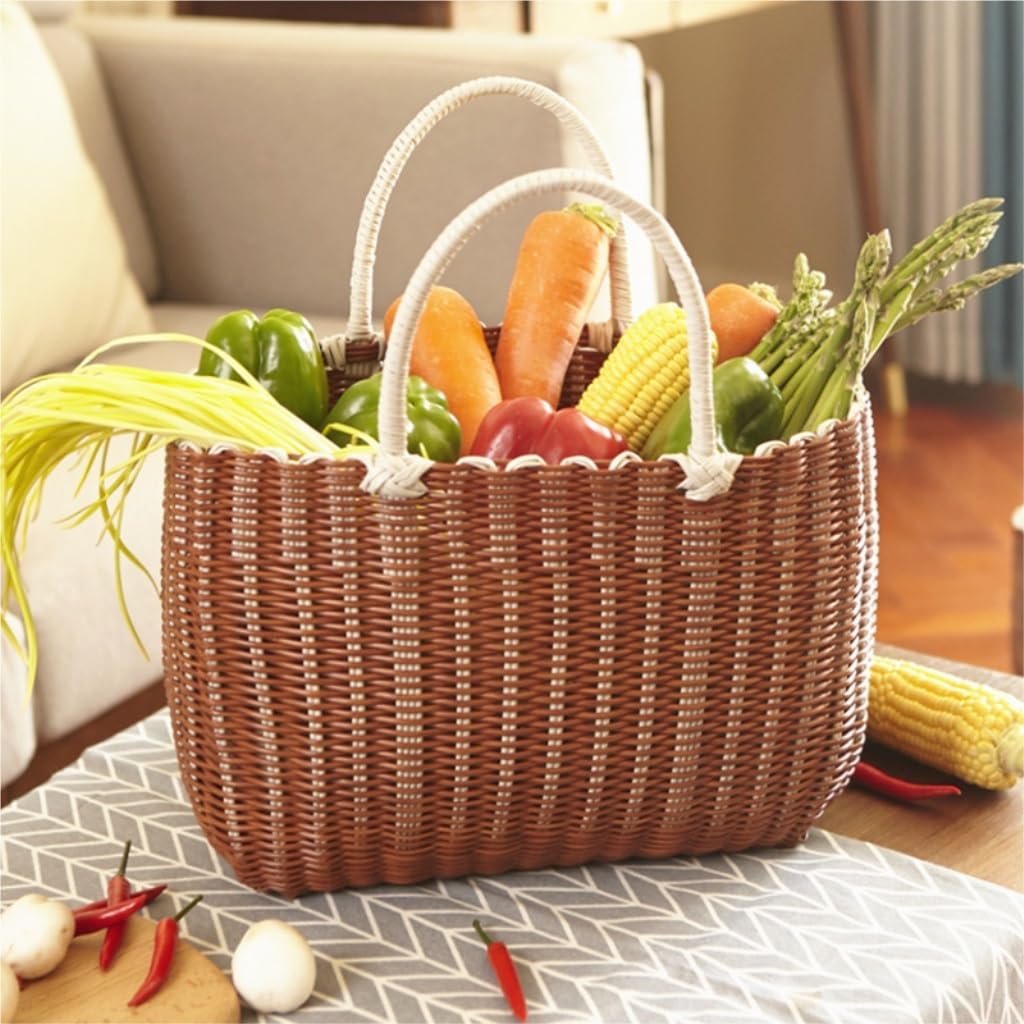 Relaxdays Panier De Pique-Nique à Couvercle Tressé Tissu Anses Grande Corbeille Transport Fait Main Rotin Brun Miel