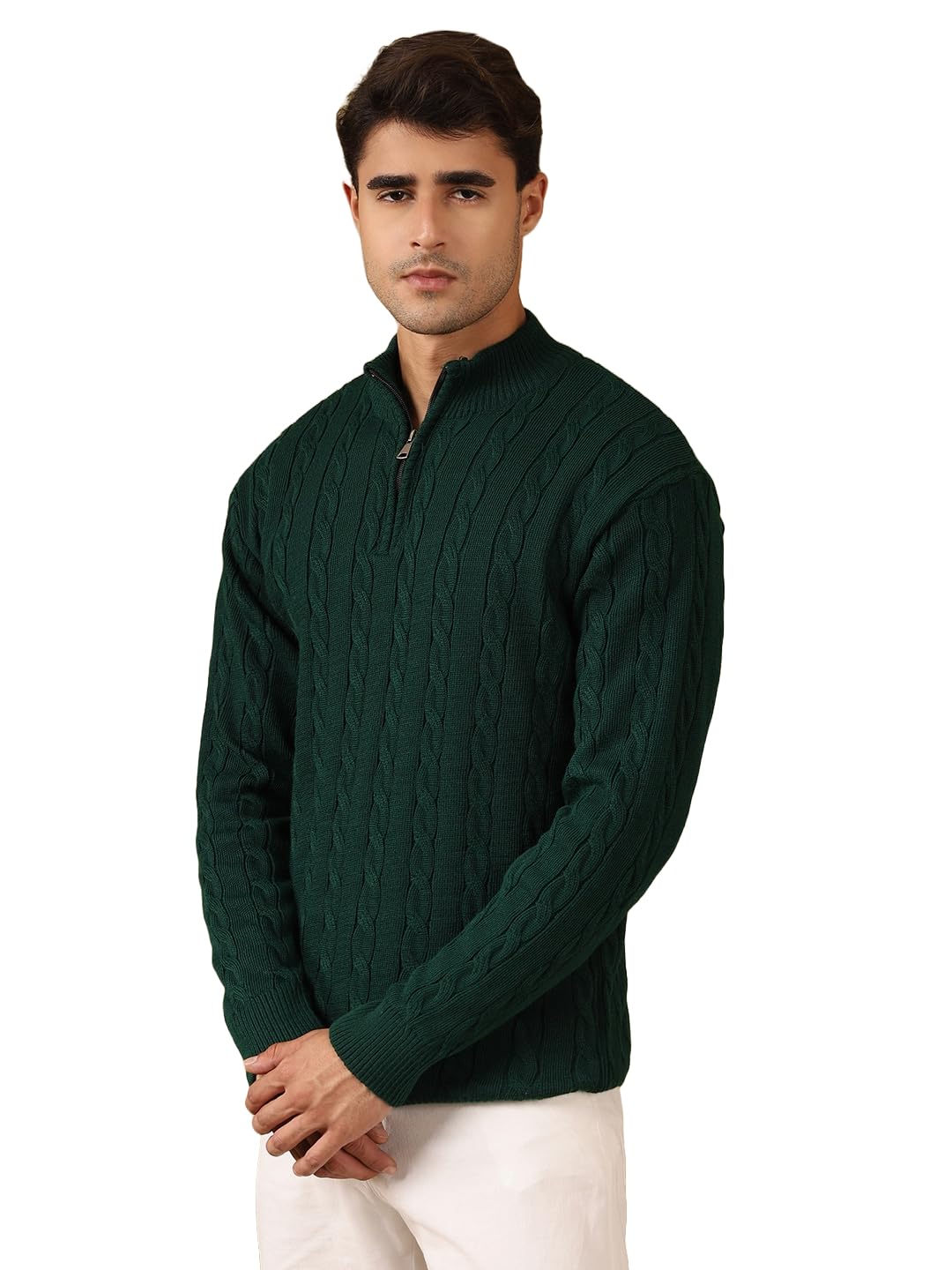 kvetoo Men's Wool High Neck Zipper Sweater, Full Sleeve Cable Knit Quarter Zip Winter Pullover-picture-37