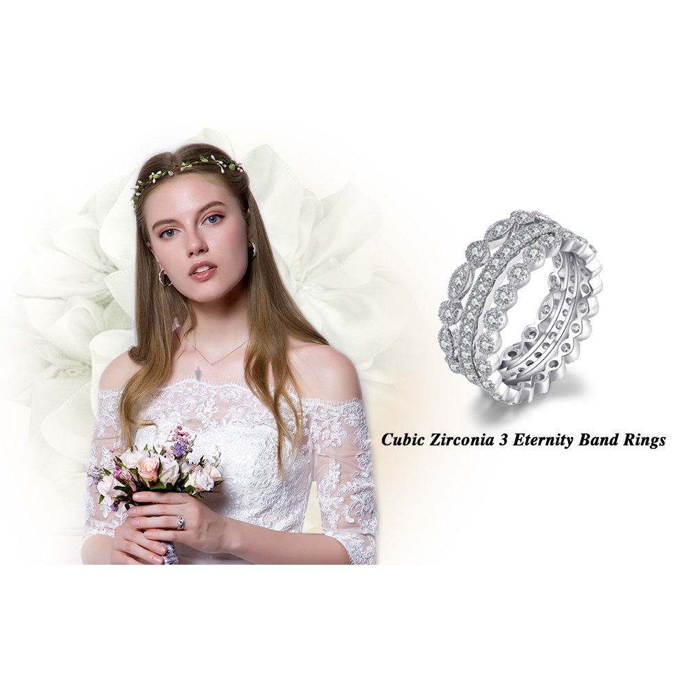 JewelryPalace Marquesa Anillo Mujer Plata Oro 14k Oro Rosa, Banda Boda Apilable de Moda con Circonita, Alianzas Boda Anillos Eternity con Piedra, Joyas de Mujer Conjunto Anillos Talla 7-26