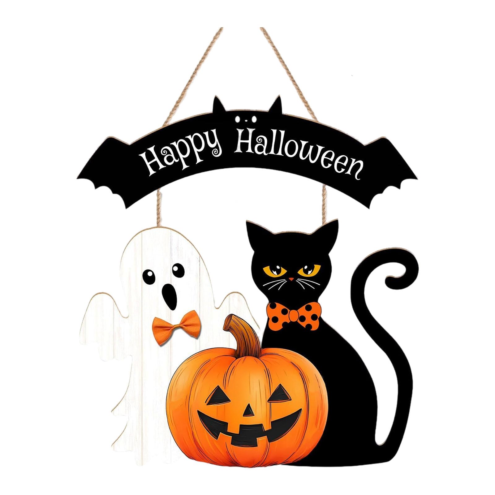 Halloween Welcome Sign for Front Door, Welcome Signs Wall Plaques Scary Pumpkin Door Hanger, Halloween Decorations Wreath Hangers for Front