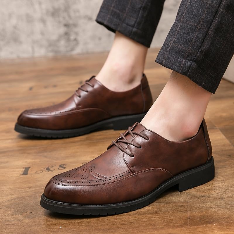 Mens Lace-Up Brogue Dress Shoes British Wedding Formal Business Casual Leather Oxford Footwear Stylish Groom Shoes2