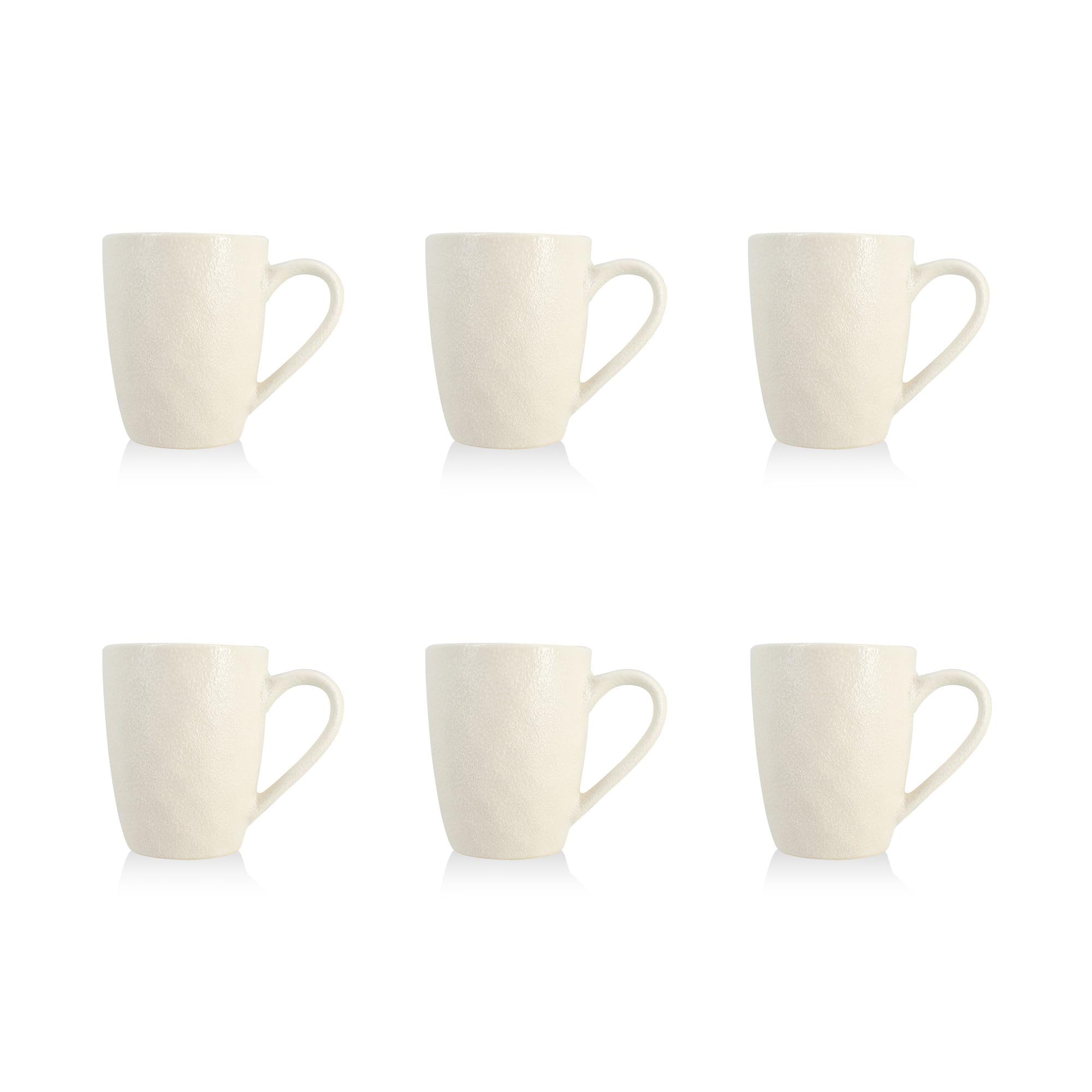 OGO LIVING Lot de 6 mugs en grès blanc mat - Evénements familiaux - Cuisine et petit-déjeuner - Design élégant, Fabriqué