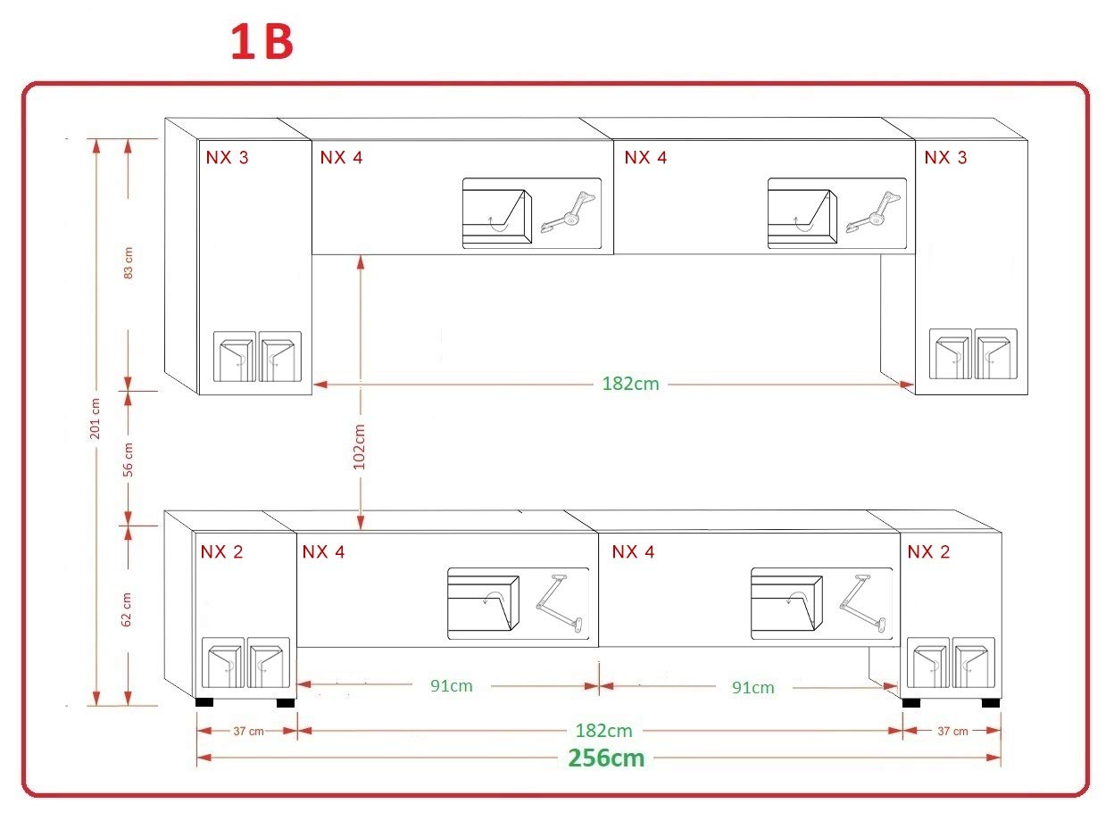 Furnitech Ekwador N33 nowoczesna meblościanka do salonu, szafka, meblościanka, mebel multimedialny (meble bez LED, AN33-17W-HG22 1B duże)
