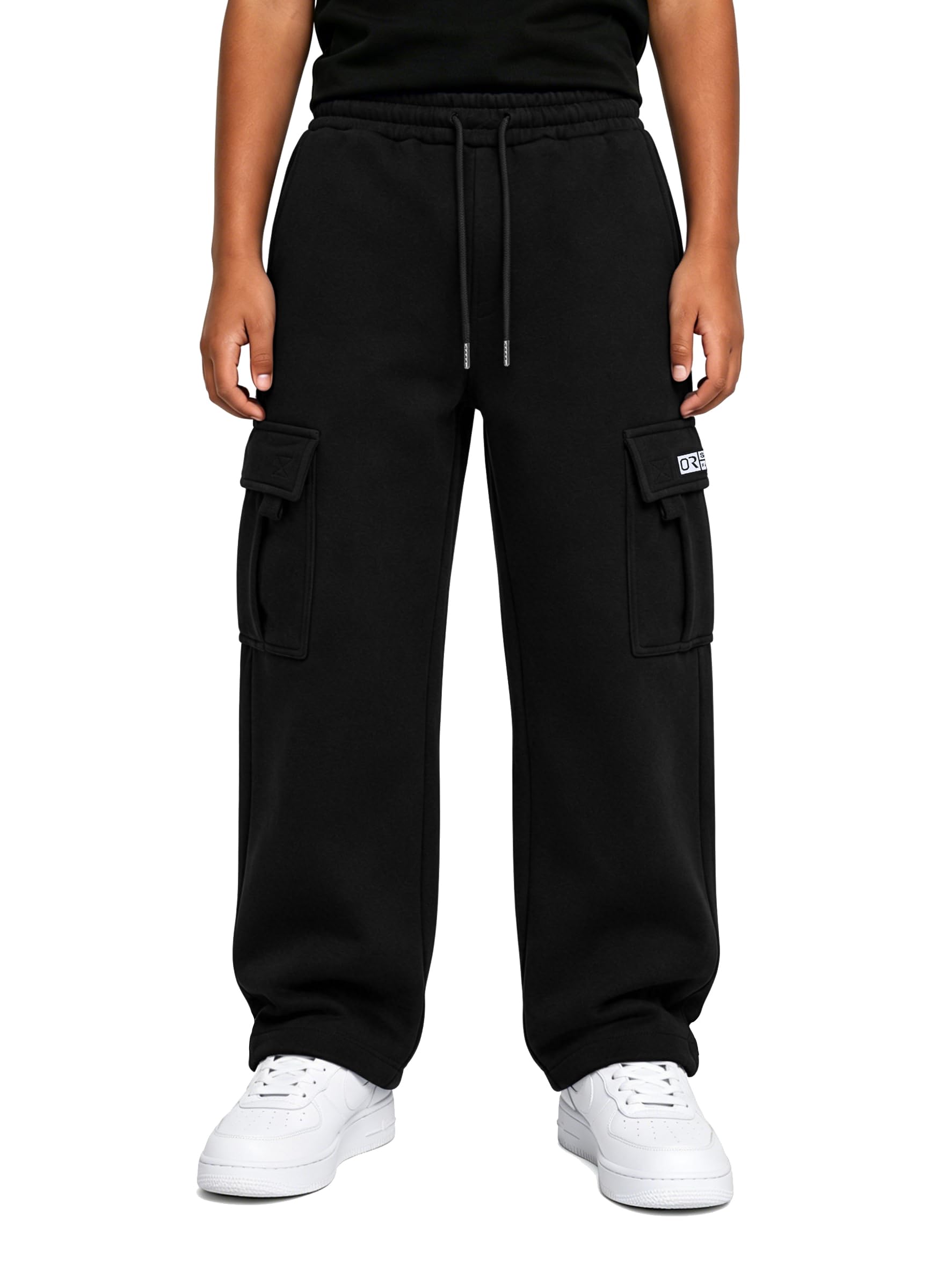 Boys Sweatpants Cargo Fleece Open Bottom Baggy Sweat Pants | Warm Fleece Lining, Elastic Drawstring Waist, Loose Wide Leg Fit, Boys Sweatpants for Fall Winter School Weekend Casual Wear