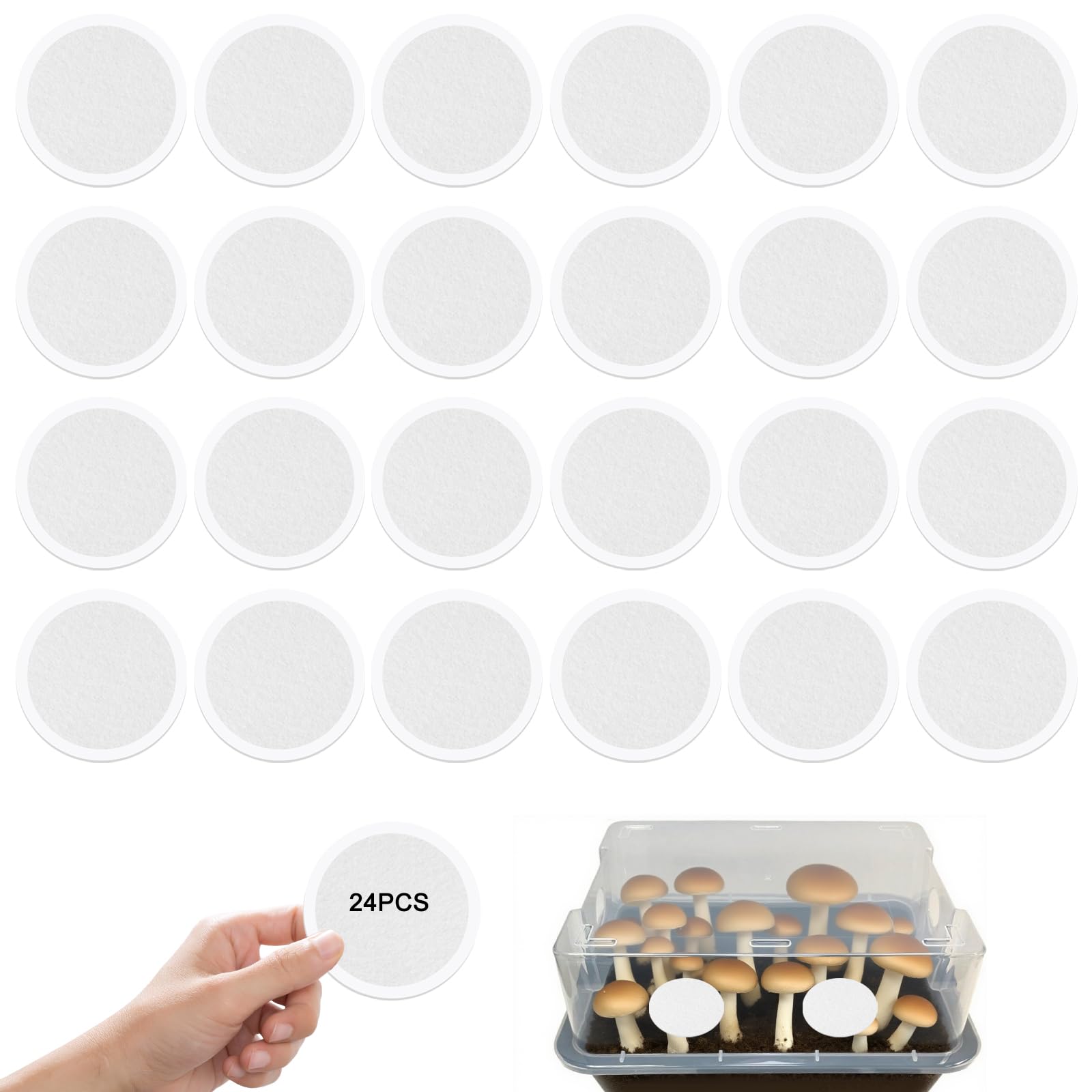 24 PCS 2.5" Monotub Adhesive Filter Disks 2MM Thick Synthetic Filter Paper Stickers for DIY Monotub Mushroom Growing Supplies Replacement Filter Pads Compatible with Mono Tub