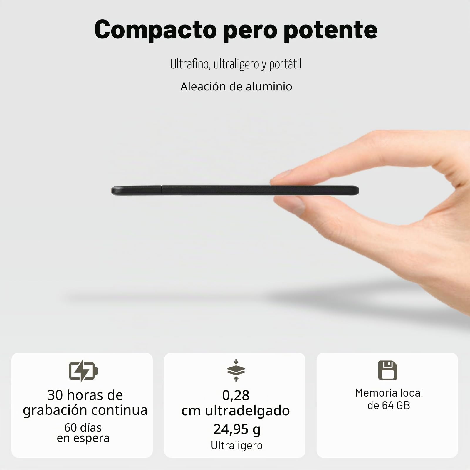 Grabadora de Voz KI con Transcribe, Control de App grabadora de Voz con tecnología IA, grabación One Touch, Dispositivo de Escucha, Genial para Lección, Llamada, entrevista grabadora de Voz Mini