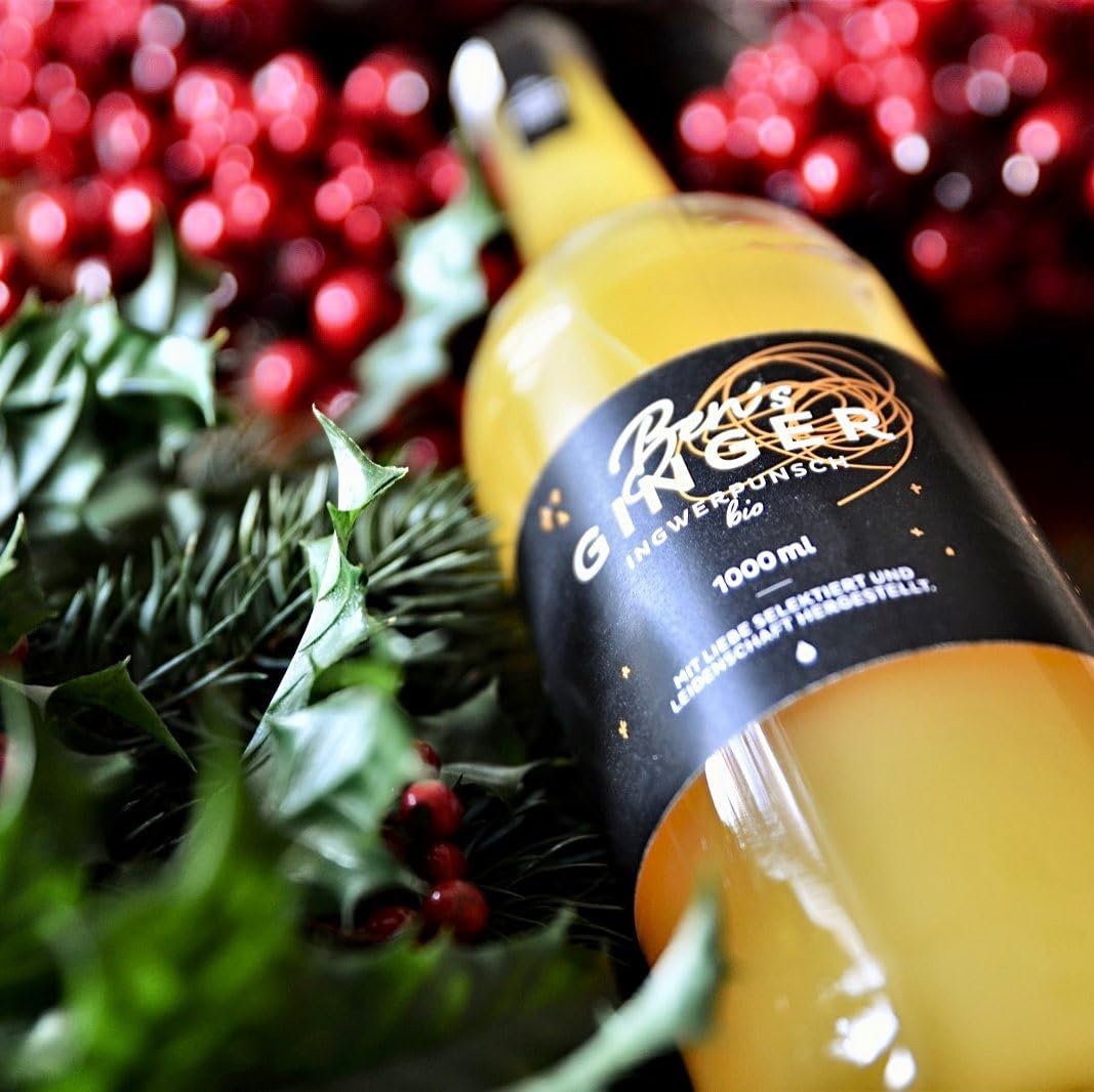 Ben's Ginger Bio Ingwerpunsch (8% alc.) - München Handgefertigt, Bio-zertifiziert, Alkoholisches Getränk, Winterpunsch, Ingwerwein, Ohne Zusatzstoffe, Bio-Qualität - 1 Liter