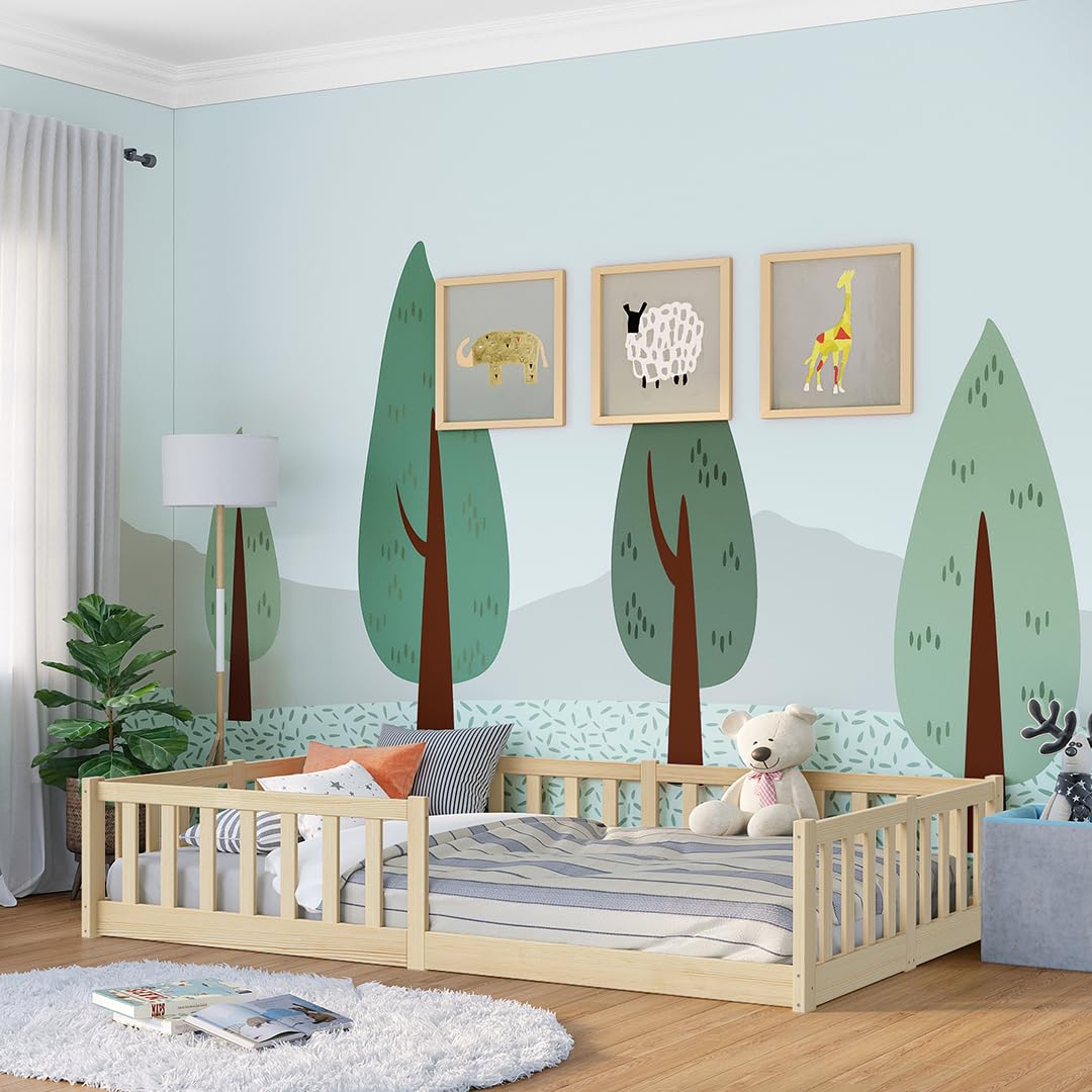 Bellabino Vere Bodenbett 120x200 cm – Montessori Kinderbett mit Rausfallschutz & Lattenrost
