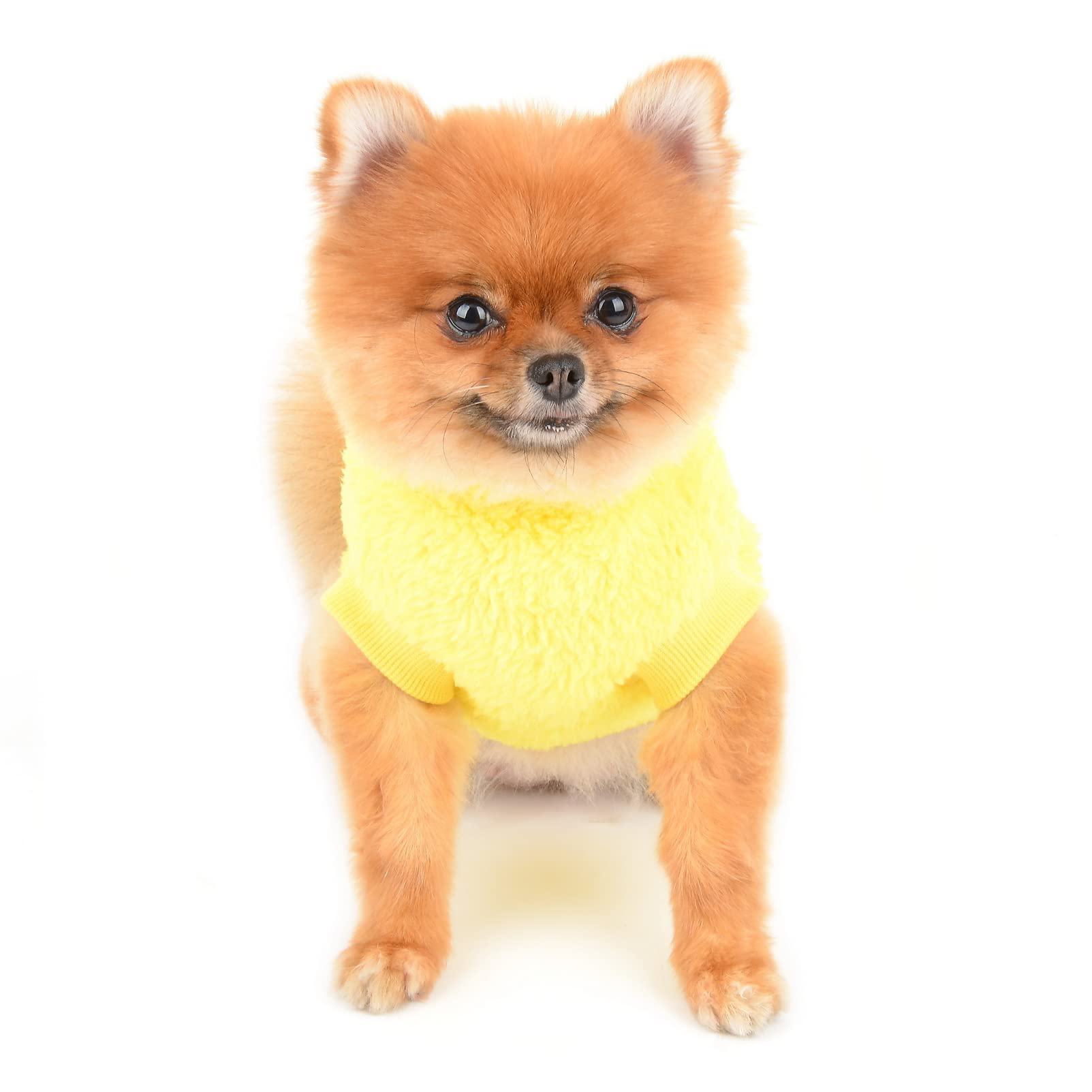 SMALLLEE_LUCKY_STORE Pet Sherpa Fleece Jumpers Sweaters Vest Turtleneck Pullover with D-ring Soft Sweatshirt for Small Dogs Cat Puppy Boy Girl Yorkie Chihuahua Warm Fall Winter Clothes,Yellow,M - Image 3