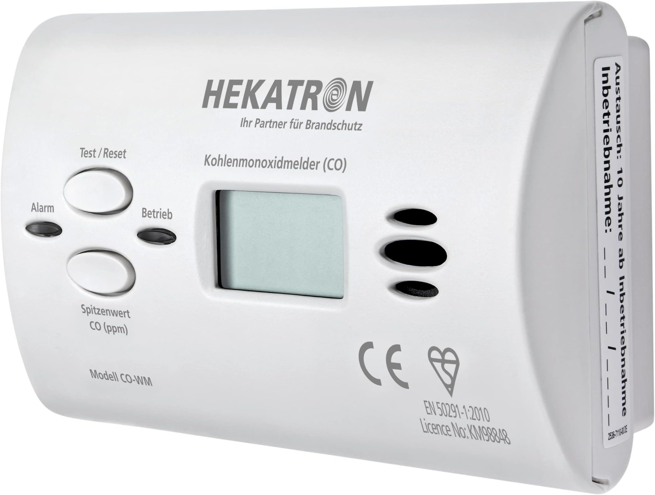 Hekatron 31-6300001-01-XX weiß Battery, Co Sensor & Up to 10 Years of Performance-Carbon Monoxide Detector with Digital Display and Peak Memory, 3 V, one Size [Energy Class B]