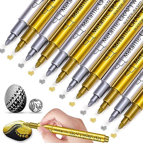 6 Pcs Pennarelli Metallici Marcatori in Oro e Argento, Marcatore a Vernice Lucida Paint Marker Pennarelli Metallici in Oro e Argento Marker Penne Set per Scrapbooking e Biglietti d'Auguri(Argento