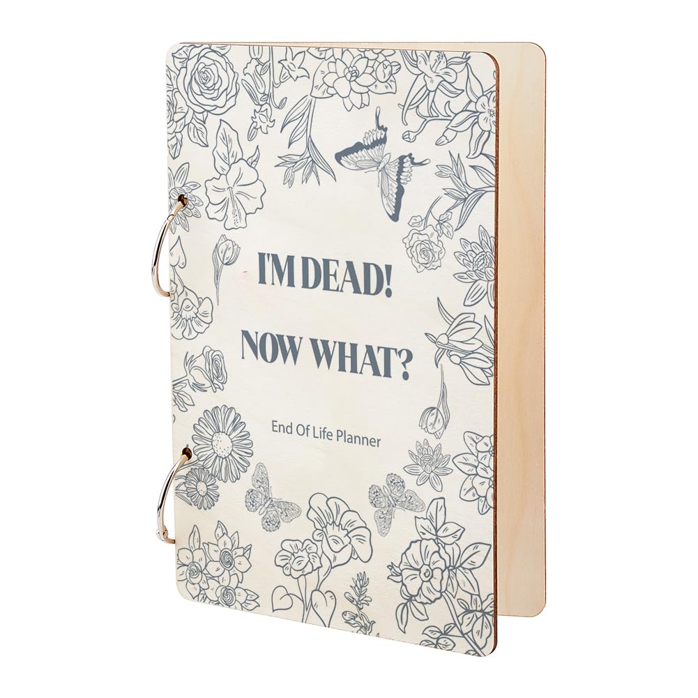 SUPERDANT I'M DEAD!NOW WHAT Card Organizer Flowers and Plants Card Keeper Leaves Planner Card Holder Butterfly and Flowers Wooden Loose Leaf Photo Album with 2-Rings Book of Memories of the Dead