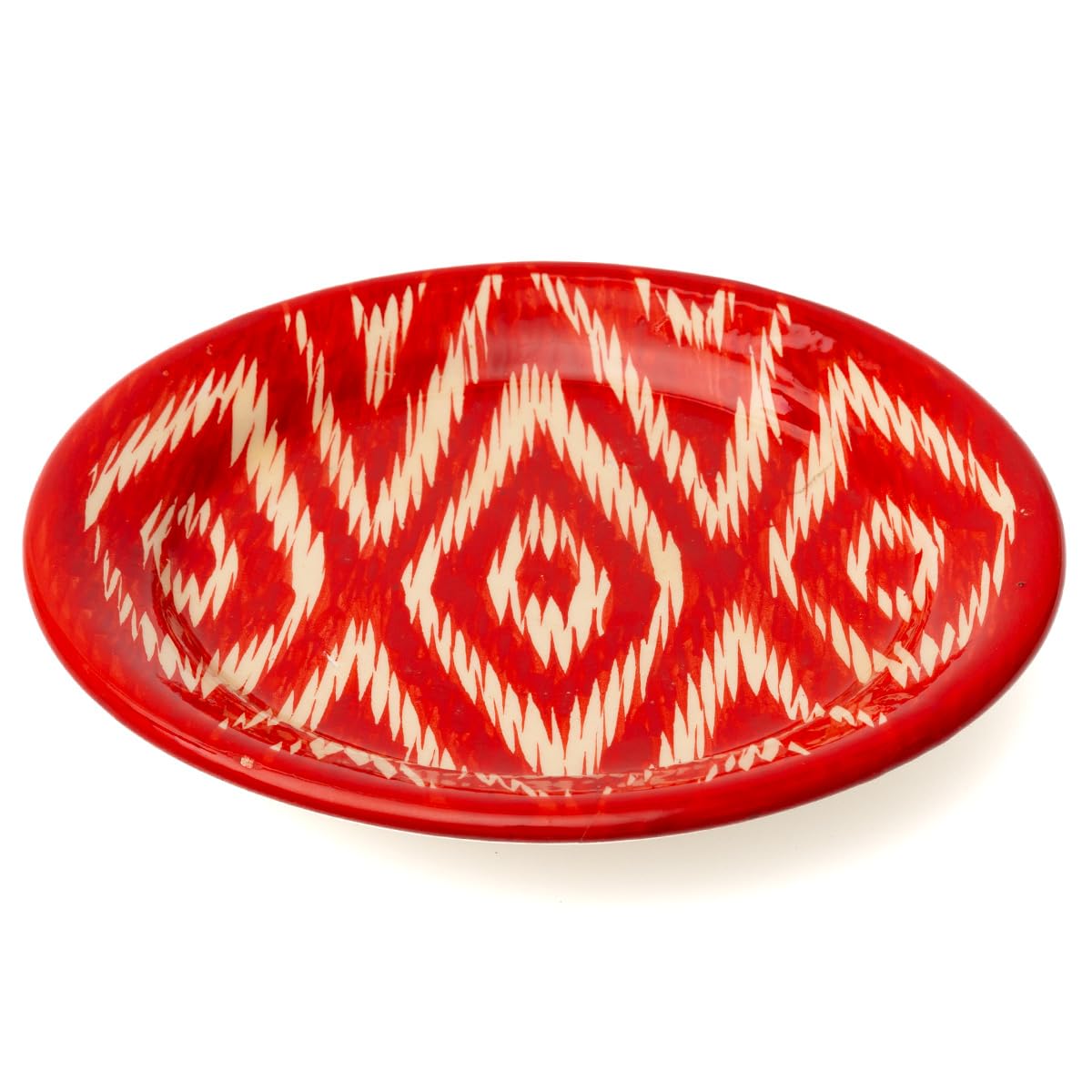 Lagan Rishtan Keramikteller Ø 17,5 cm Atlas Rot Usbekischer Speiseteller mit handbemaltem Design