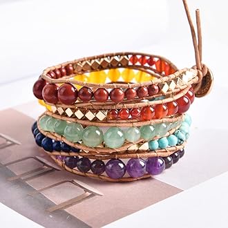 YGLINE Natural Stone Wrap Bracelet for Women Boho Bracelets Healing Crystal Beaded Bracelet Adjustable 3/5 Wraps Bracelet Handmade Birthday Gifts for Women