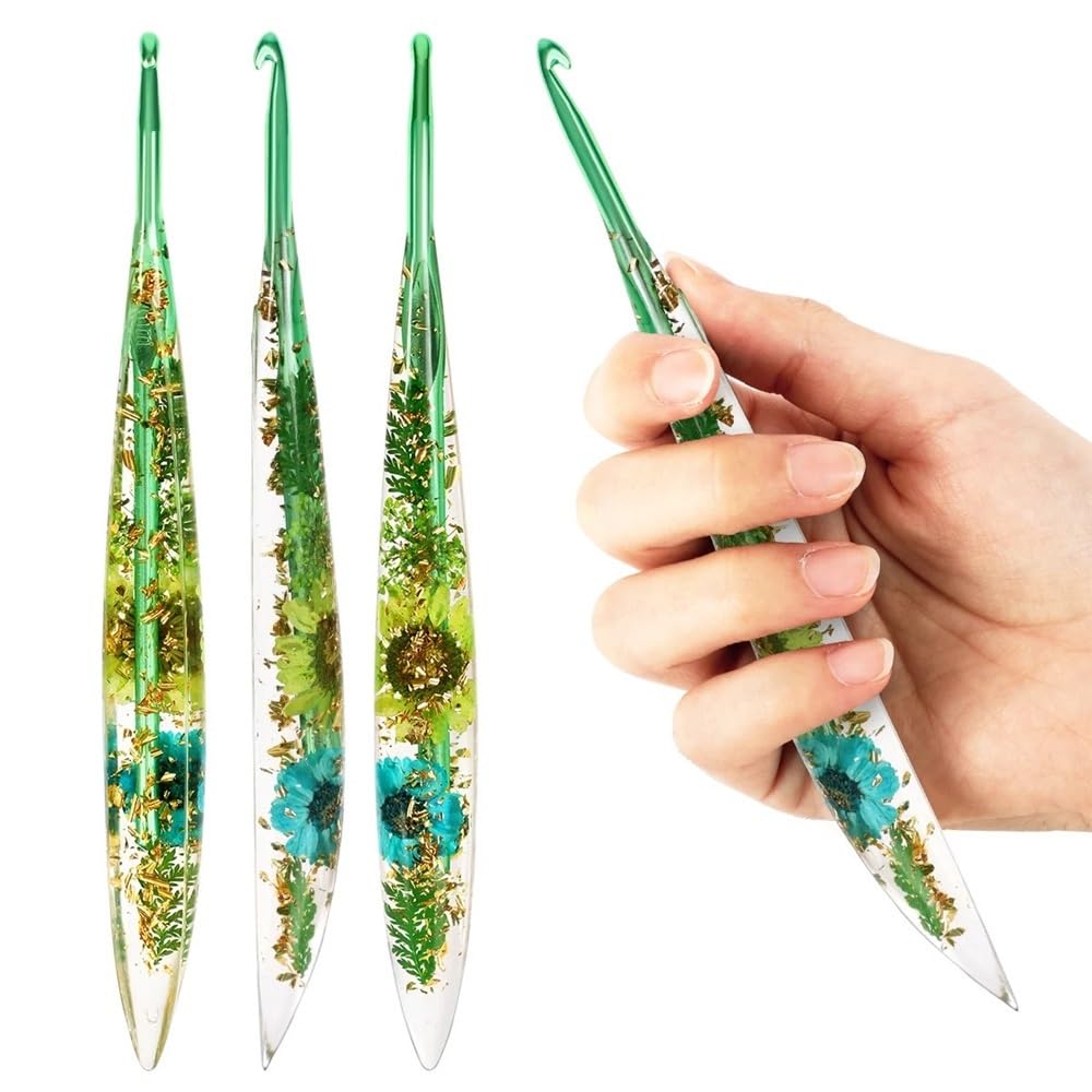 Kits de Ganchos Ganchillo con Estampado Floral Resina epoxi, Accesorios Agujas extendidos for Tejer a Mano, 9 Uds./1 ud(9pcs)