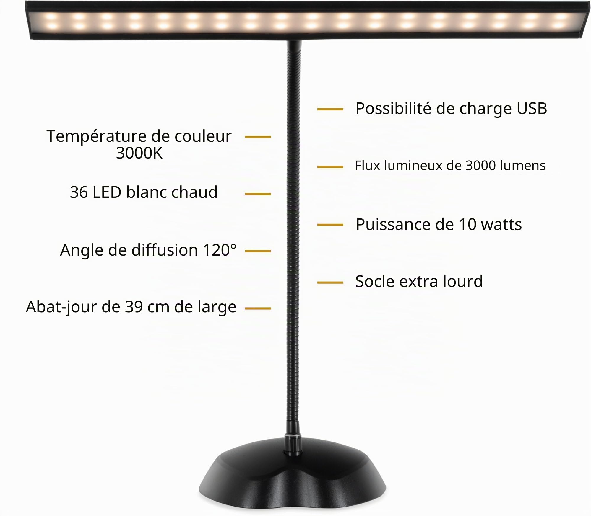 Classic Cantabile 12220 Lampe de piano à intensité variable noire