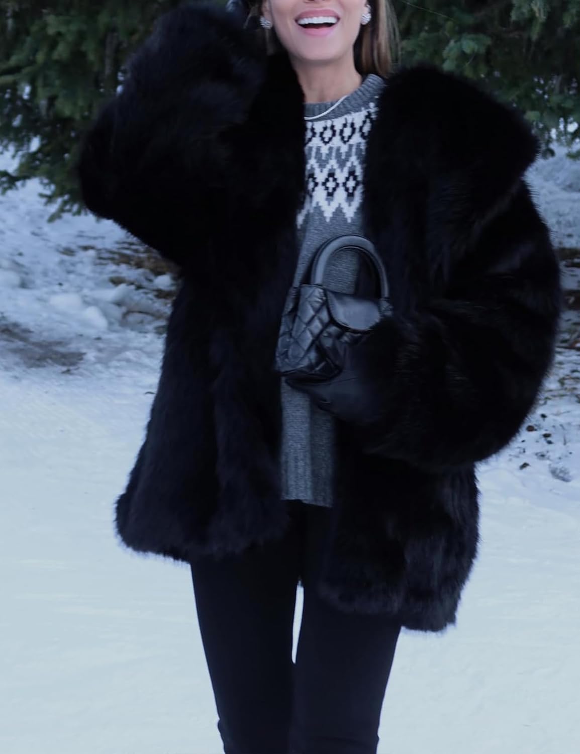 Women's Faux Fur Coat Fluffy Fuzzy Jacket Winter Warm Long Sleeve Lapel Furry Jackets Shaggy Parka Mid Coat - Image 5