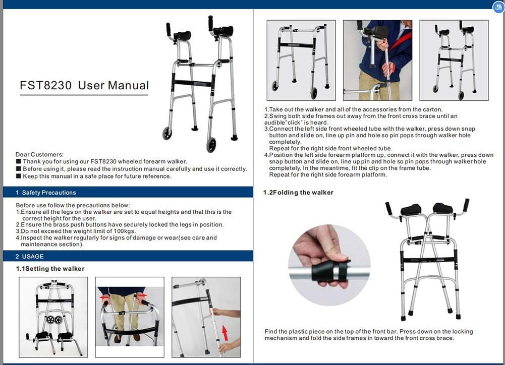 FAXIOAWA Gehgestell, Rad-Gehgestell mit Armlehnen-Stützpolster, Dicke Aluminiumlegierung, Rehabilitations-Hilfsgehgestell, Gehhilfe für ältere Menschen, höhenverstellbar (mit Sitz) (Farbe: ohne Sitz)