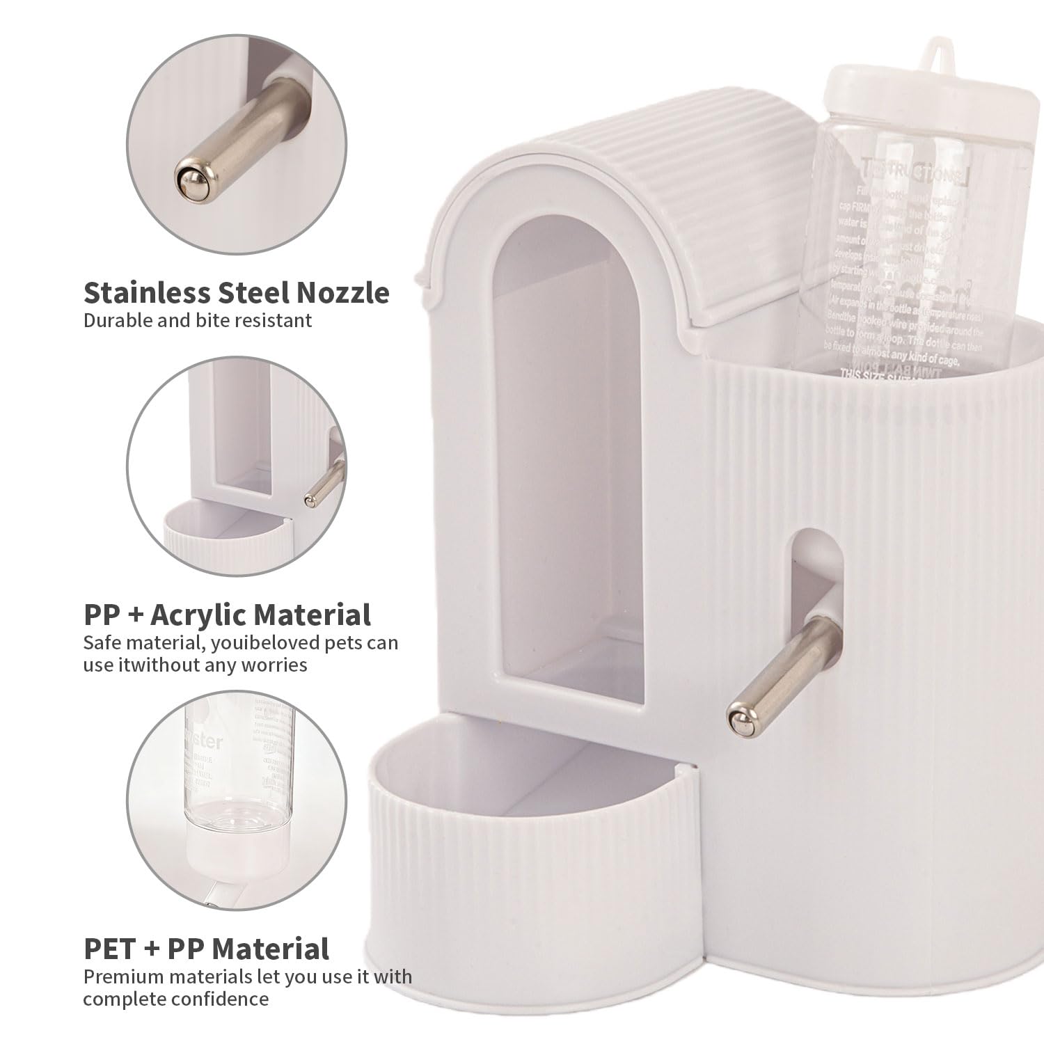 2-in-1 Hamster Food Dispenser & Hamster Water Bottle, Large Capacity Automatic Feeder for Guinea Pigs, Rabbits, Hamsters & Other Small Pets (White) - image 4
