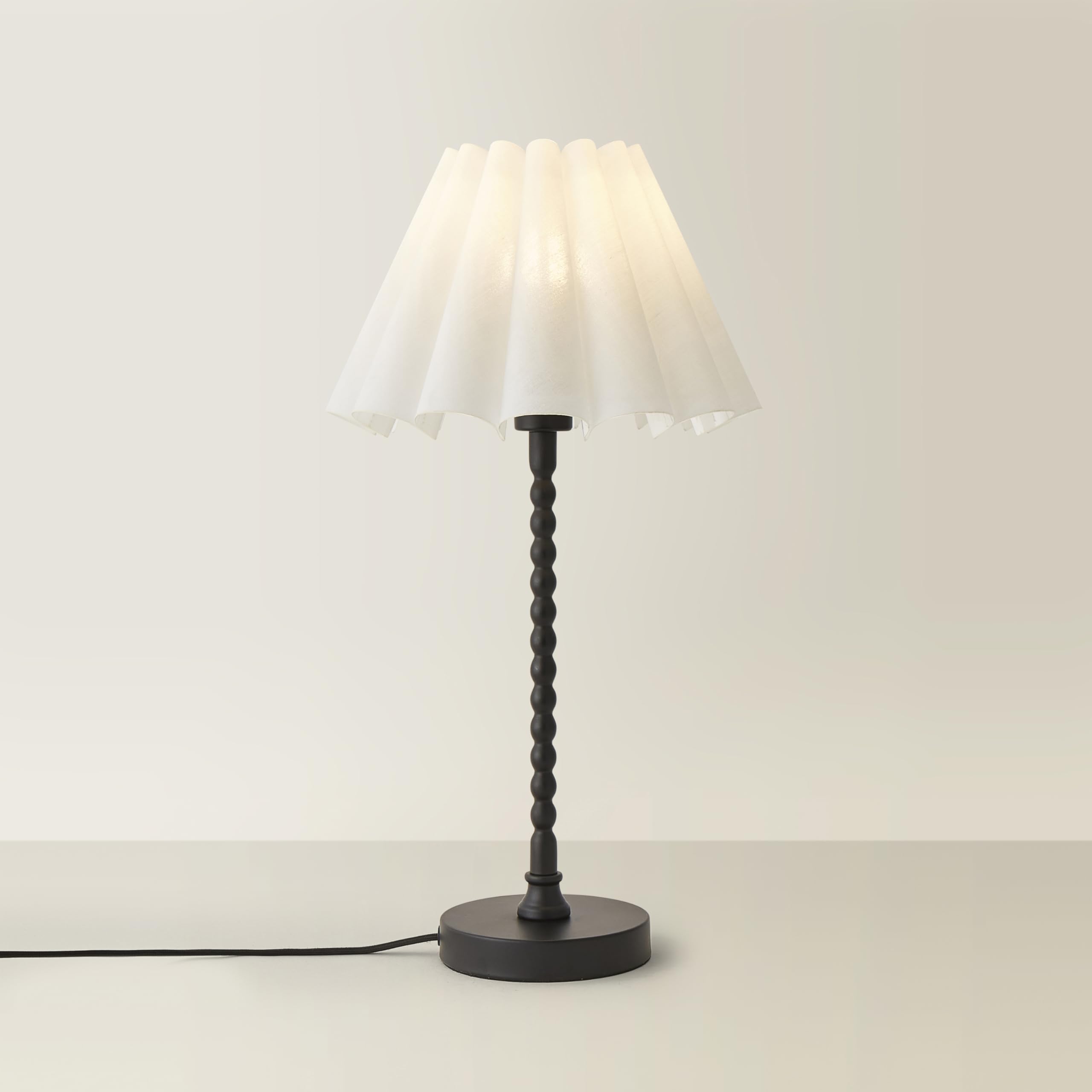 Valuelights Unisex White Maeve Scallop Pleated Tapered Shade Matte Black Bobbin Bobble Table Lamp In