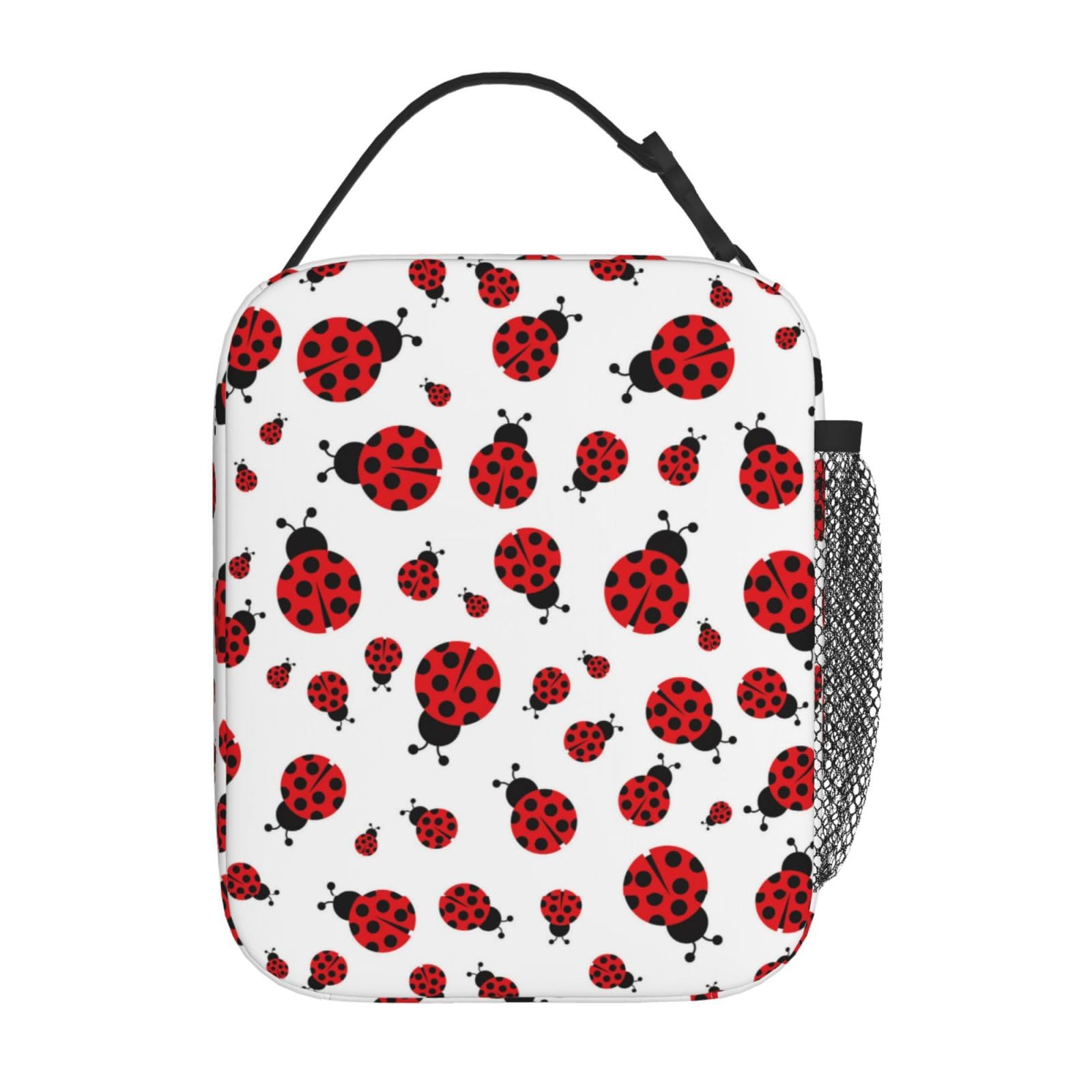 DORKEIXIA Red Ladybug Ladybugs Insulated Lunch Bag Portable Reusable Zipper Lunch Box For Men Women Work Picnic Travel Camping