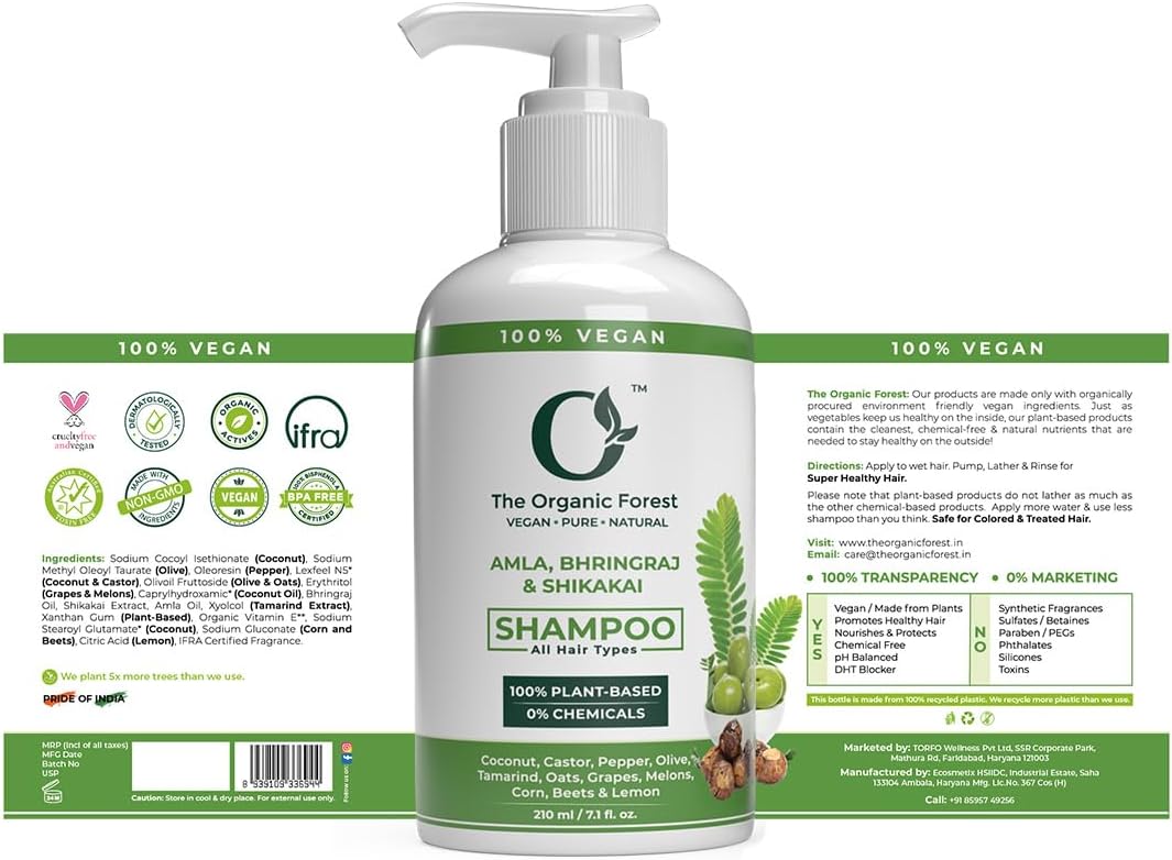 Amla, Bhringraj & Shikakai Shampoo | Hair Loss Shampoo | Hair Strengthening Shampoo | Nourishes Hair with Indian Ayurvedic Herbs | 210 ML