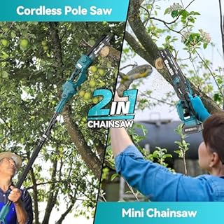 SEESII 2-in-1 Motosega Telescopica & Mini Motosega con 2 Batterie da 4000mAh, Motosega Senza Spazzole da 8 Pollici con Asta Telescopica, Estendibile fino a 15 Piedi Ideale per Potatura Alberi