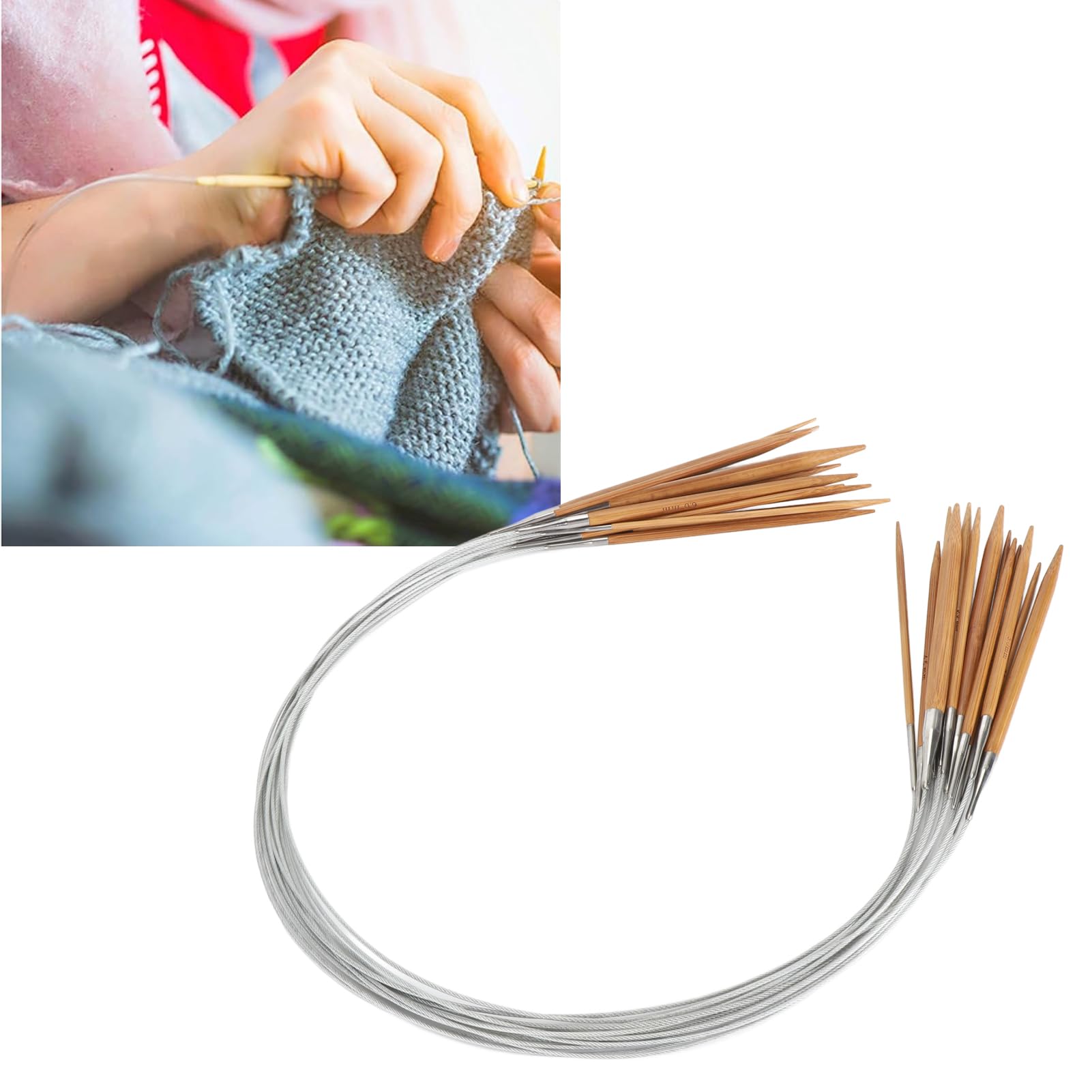 NDNCZDHC 13 wymiennych okrągłych igieł z torbą do przechowywania, 2,5 do 8 mm, zestaw drutów do robienia na drutach z podwójną pętlą 80 cm