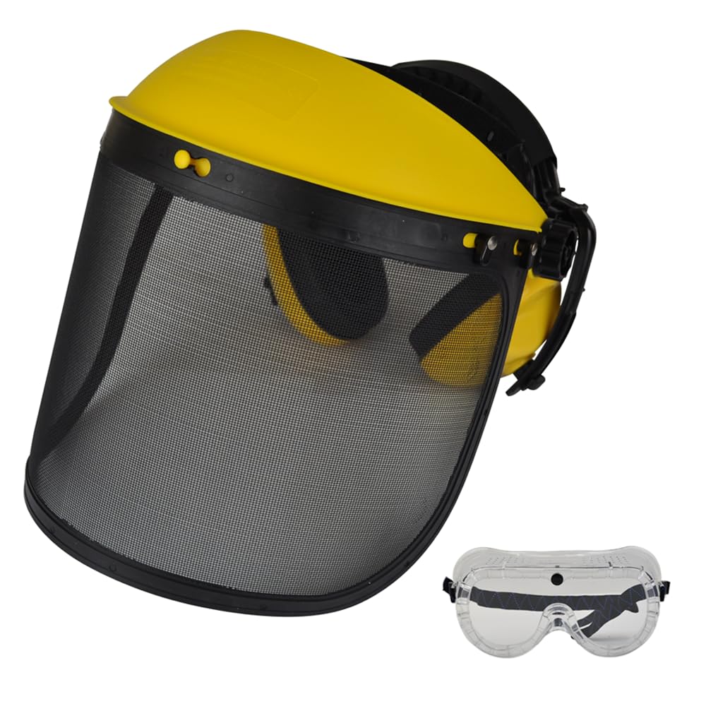 Browguard Ear Protectors And Steel Mesh Visor Combination, Adjustable Safety Face Shield with Ear Muffs Suitable for Strimmer Trimmer Brushcutter FREE Goggles