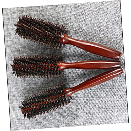 minkissy 女性用ラウンドヘアブラシ ラウンドコームブラシ 木製ハンドル付き 髪のスタイリングとカーリング用 スパイラルデザイン 使いやすい 色指定不可