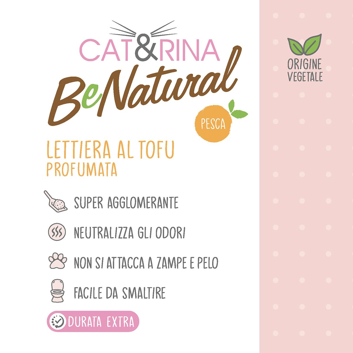 Cat&Rina BeNatural, lettiera per gatti al tofu agglomerante di origine vegetale. Fino a 30 giorni di utilizzo. Si smaltisce nell'organico o nel wc. alla Pesca.