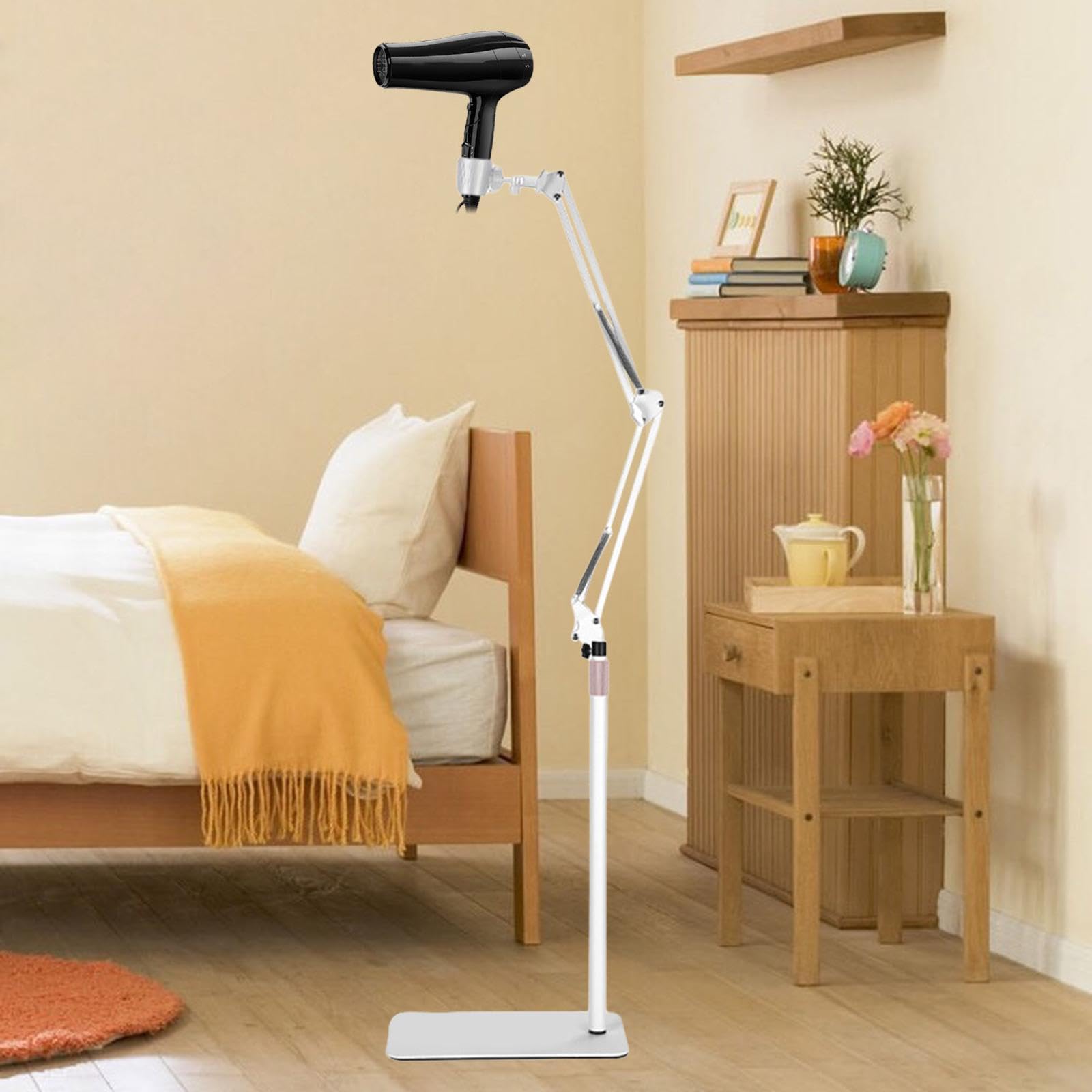 Haartrockner Halter Metall Bodenständer Universeller Haartrockner Bracket Verstellbare Höhe Und Winkel für Haarpflege Salon Home Geschenk, Weiß