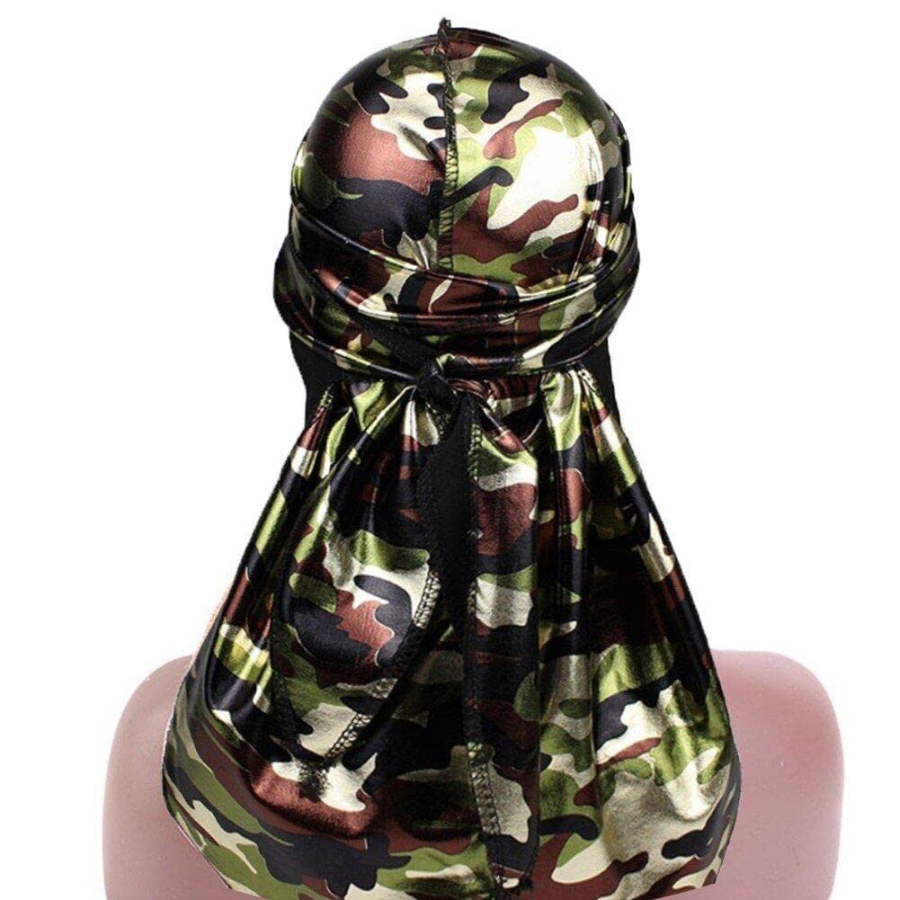 Lpitoy Men's As Shown Fashion Camo Silky Durags Turban Headband Shiny Print Silk Durag Headwear Bandanas Hair Accessories Doo Rag Pirate Hat