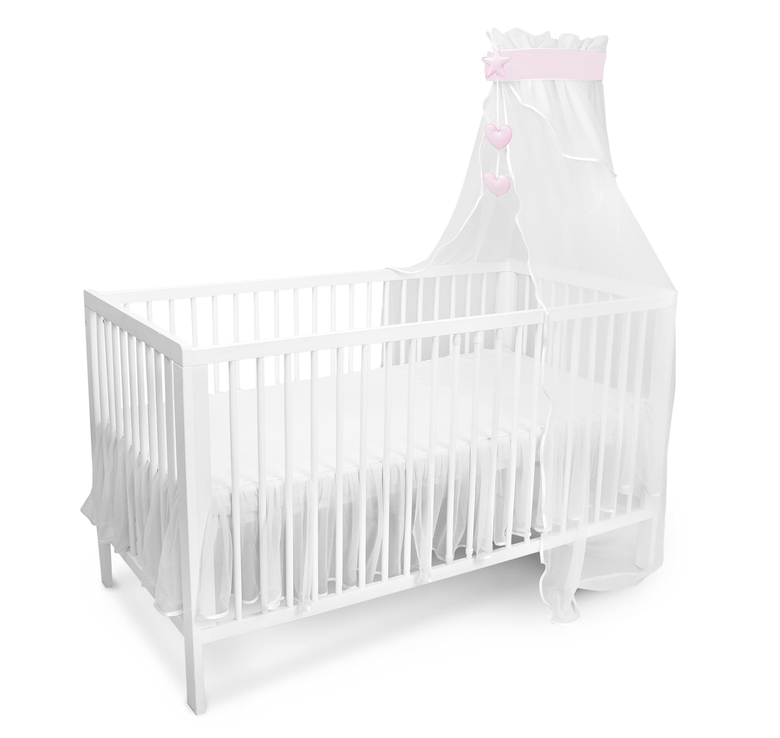 Amilian, asta con baldacchino asta per baldacchino da letto; supporto per baldacchino con baldacchino per culla; culla; lettino; tenda da letto: baldacchino completo in tessuto o chiffon (Made in EU)