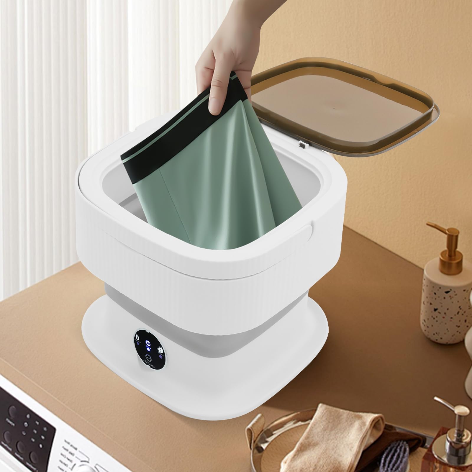 Mini lavatrice pieghevole portatile, 10 l, piccola lavatrice, campeggio, con tubo di scarico e scolapiatti, 40 W, semiautomatica, per asciugamani da bagno, biancheria intima, vestiti per bambini