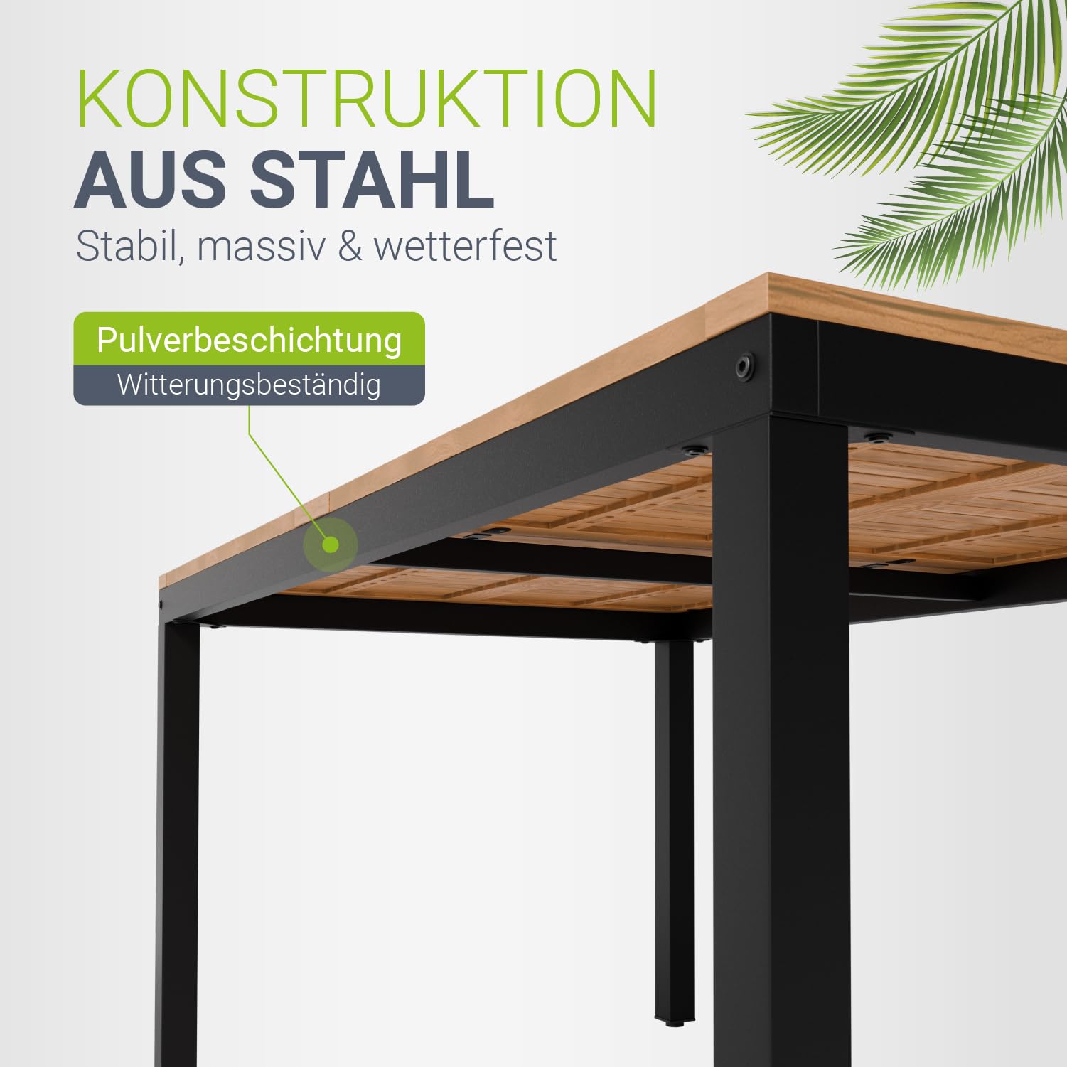 Juskys® Akazienholz Gartengarnitur Rhodos | Tisch, 6 Stühle & Sitzkissen | Holz Gartenmöbel Set 7-teilig | Sitzgruppe mit Stahlgestell für Garten, Terrasse oder Balkon | Natur & Schwarz