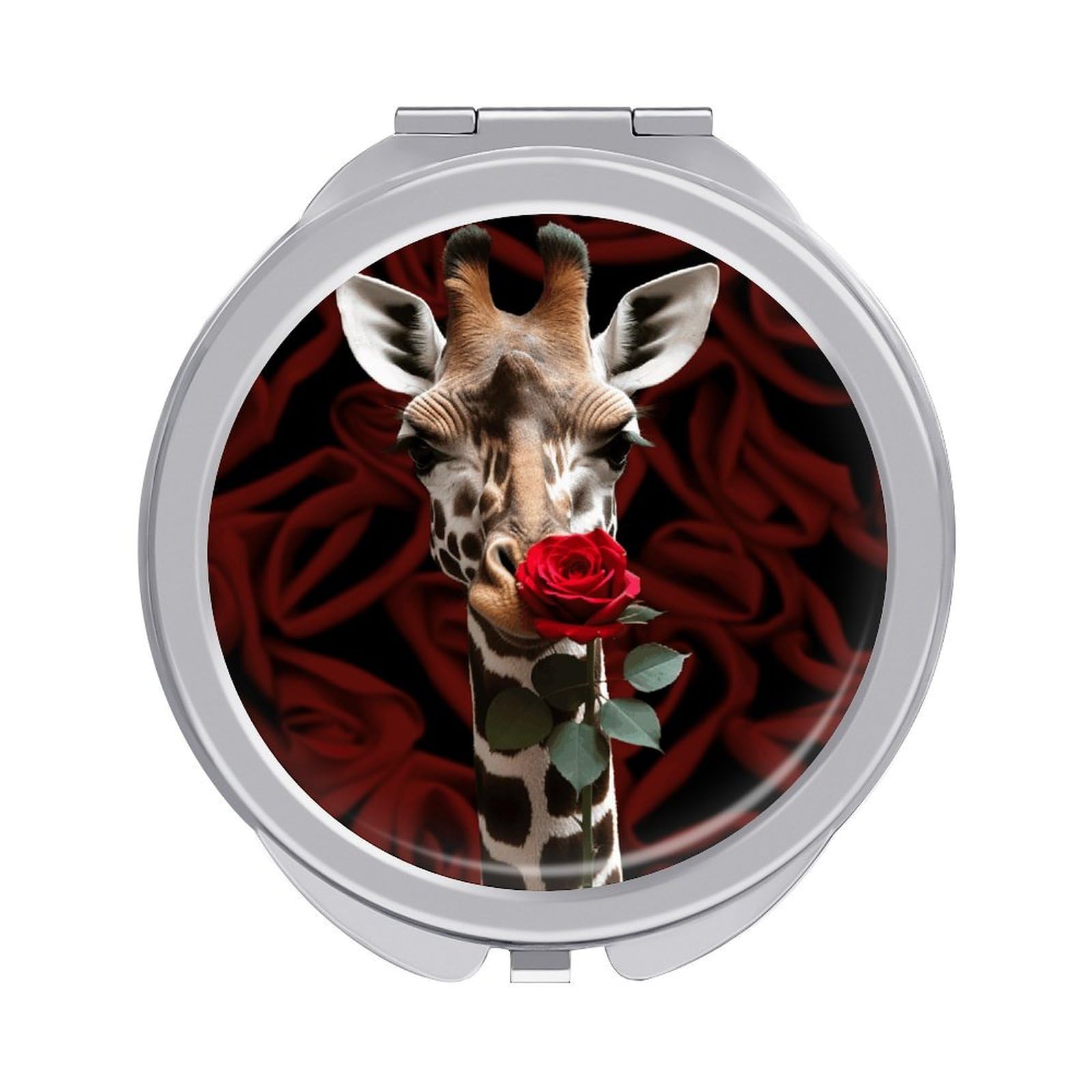 JTREHY Giraffe Kissing Flower Makeup Mirror Portable Folding Mirror Compact Travel Mirrors 2-Sided Round Pocket Mirrors Cute Handheld Beauty Mirror for Handbag Purse for Women Gift